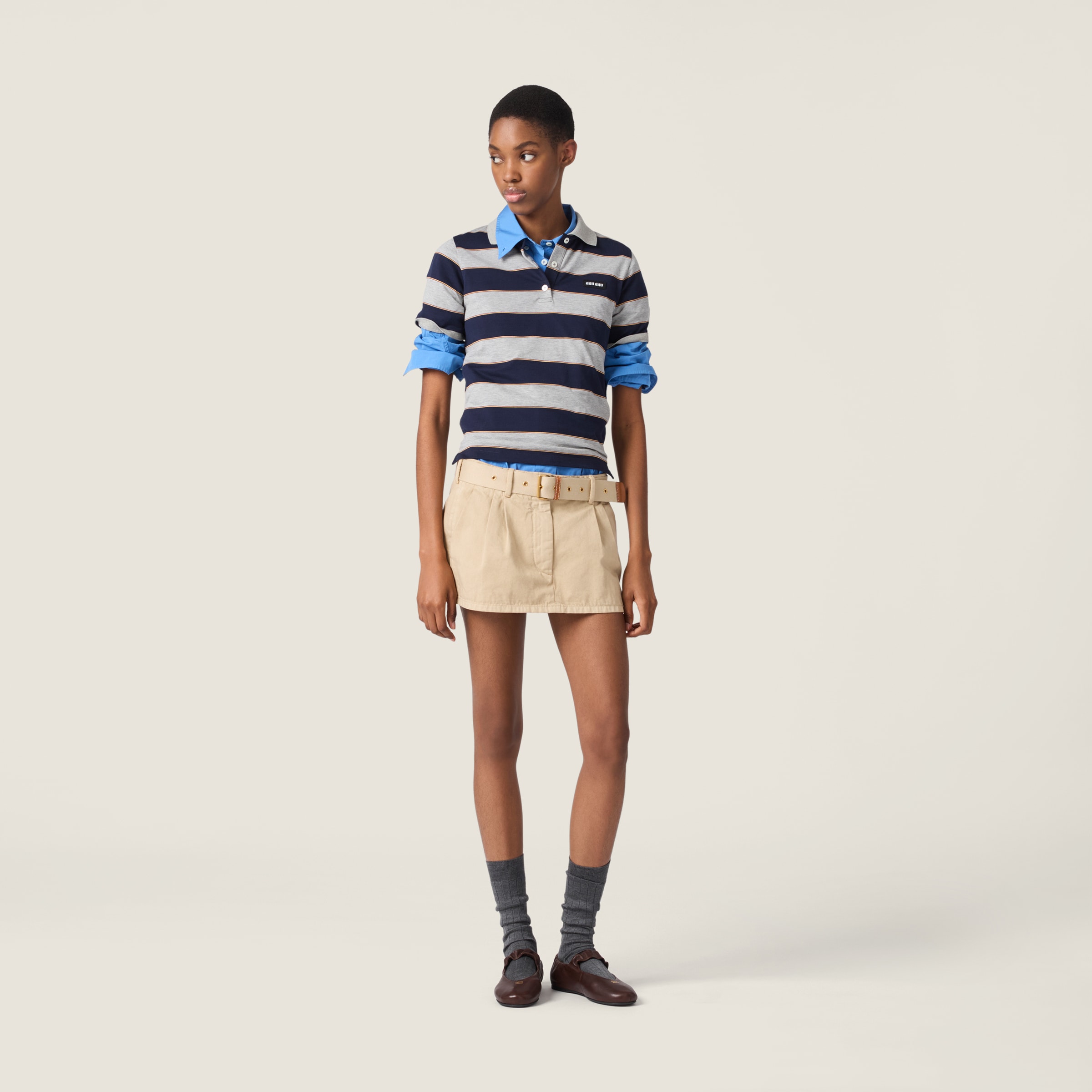 Blue/grey Striped Jersey Polo Shirt | Miu Miu - United States