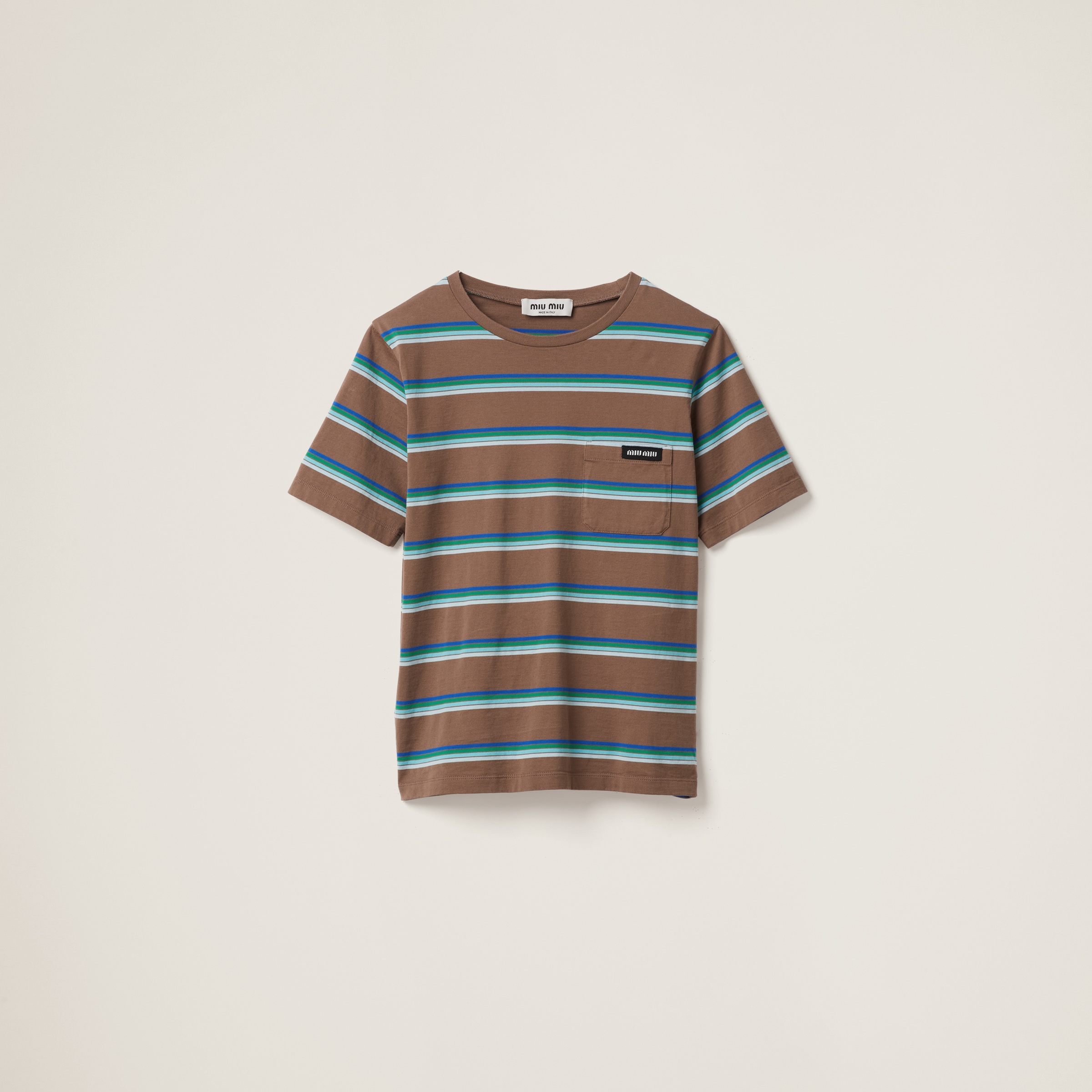 Miu Miu Jersey T-shirt In Tobacco/bluette/green