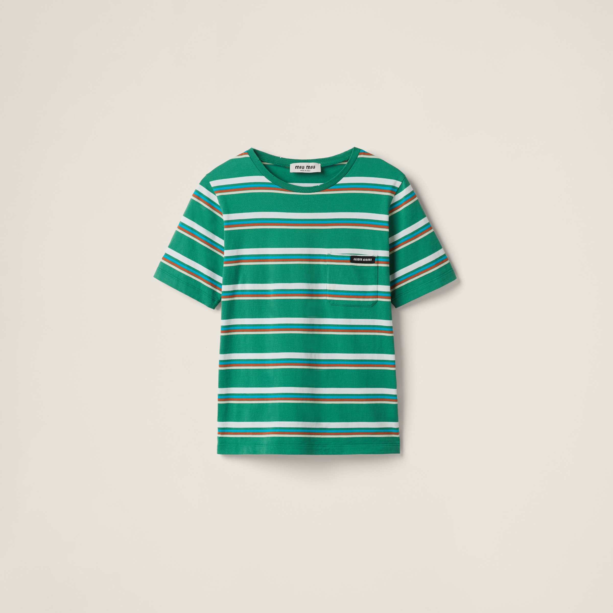 Miumiu Jersey T-shirt In Green/white/light Blue