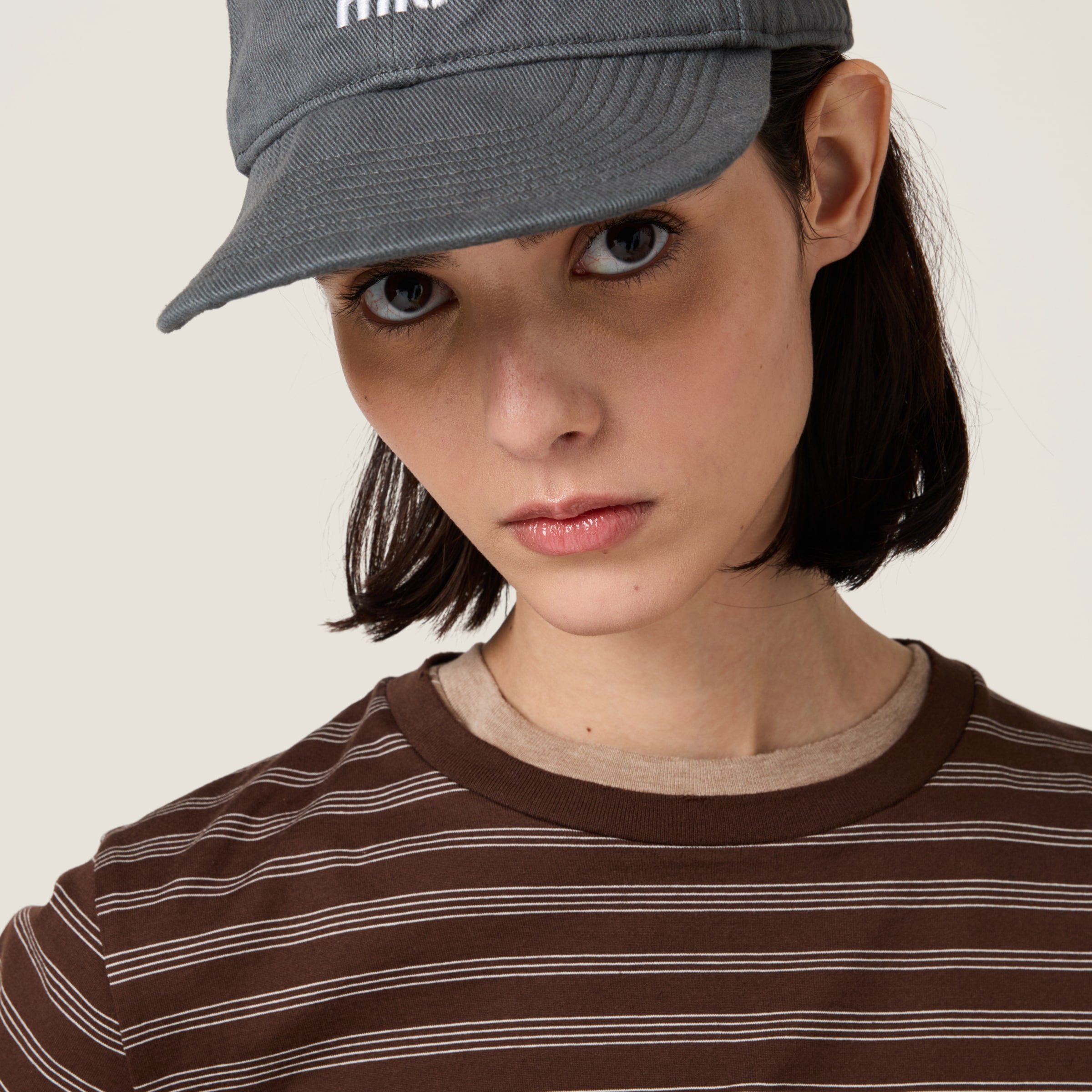 Miu Miu Striped T-shirt In Cocoa Brown/white