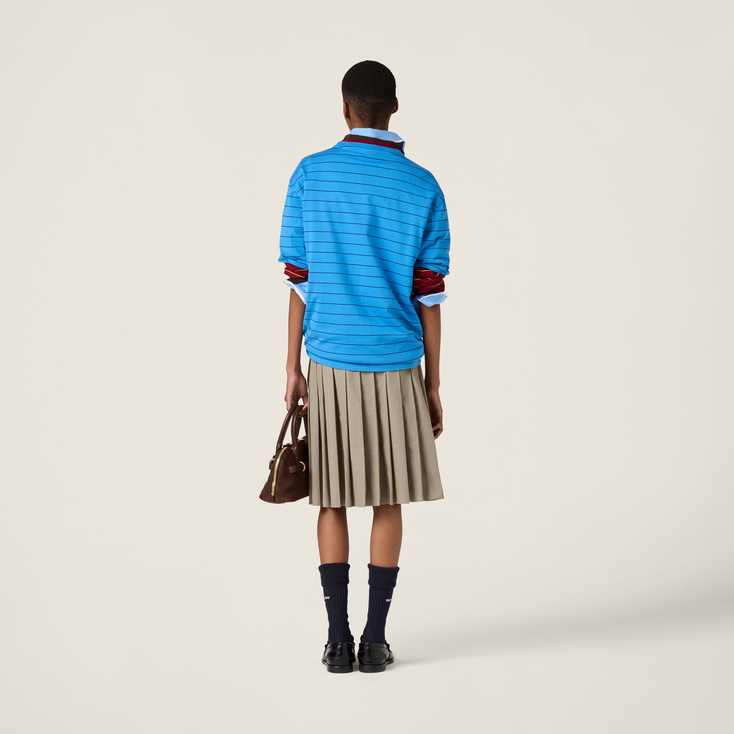 Miu Miu Stripe Oversized T-shirt In Light Blue/blue