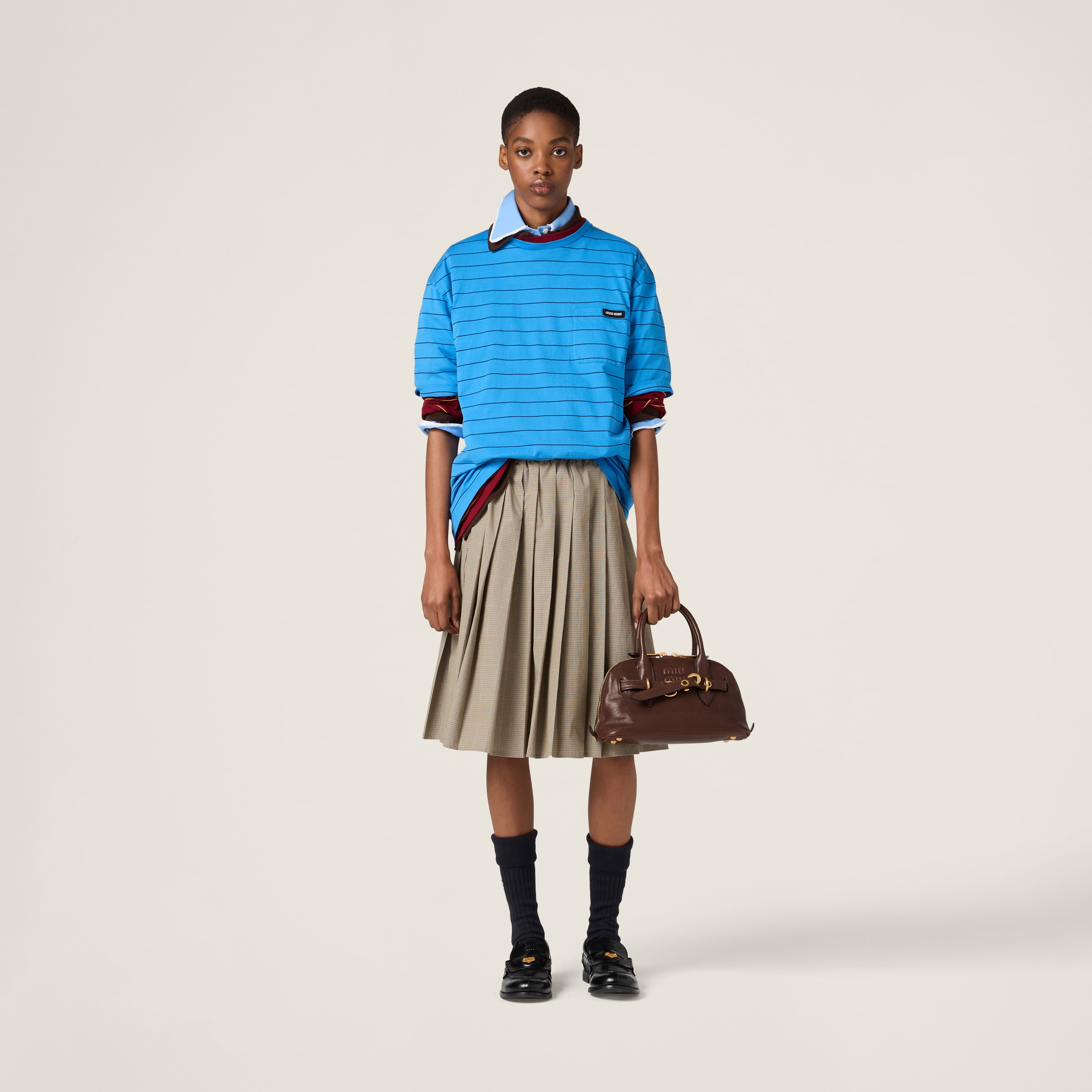 Miu Miu Stripe Oversized T-shirt In Light Blue/blue