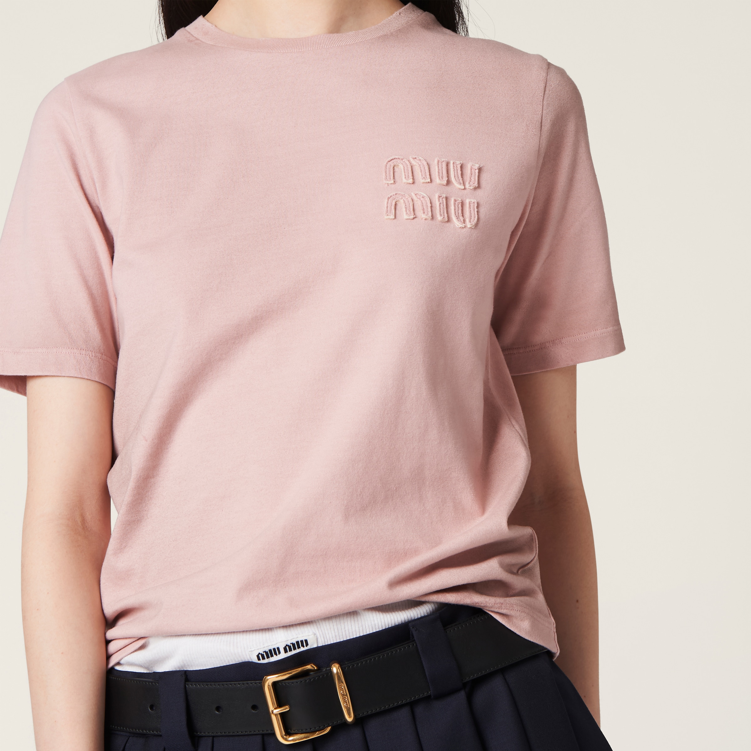 Alabaster Pink Garment-dyed Cotton Jersey T-shirt | Miu Miu