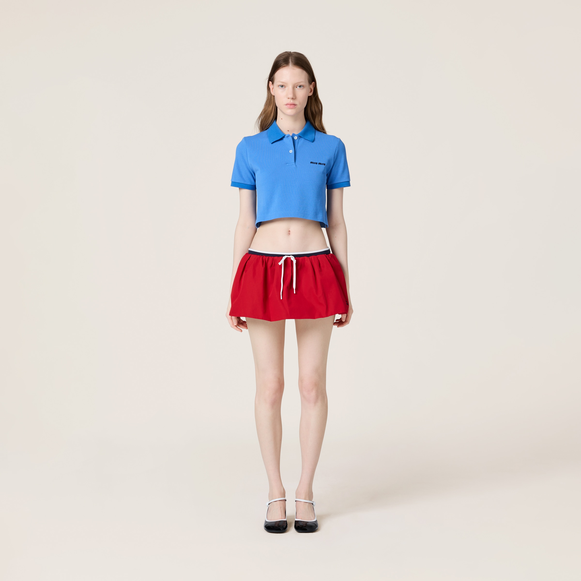 ライトブルー コットン ピケ ポロシャツ | Miu Miu