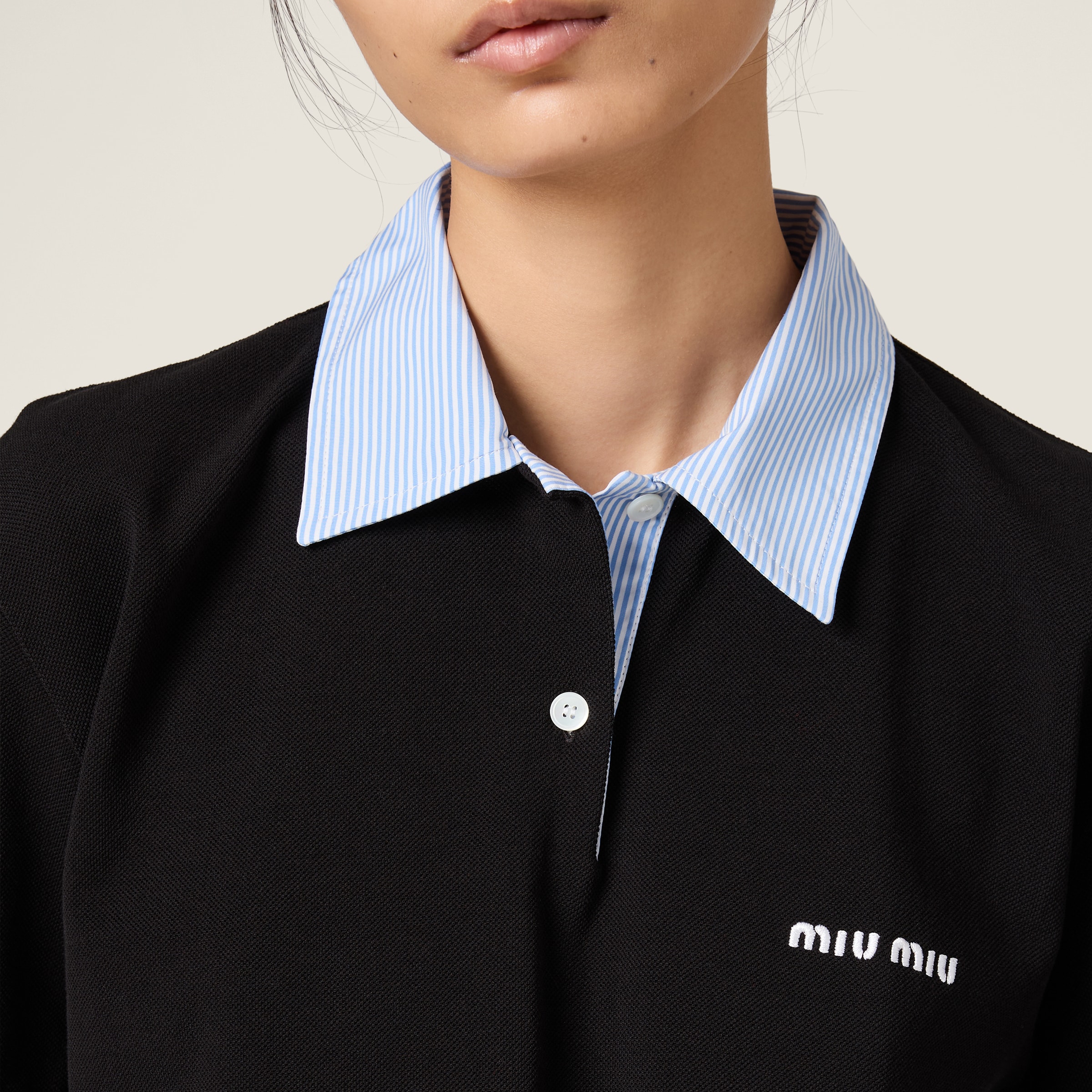ブラック コットンピケ ポロシャツ | Miu Miu - 日本