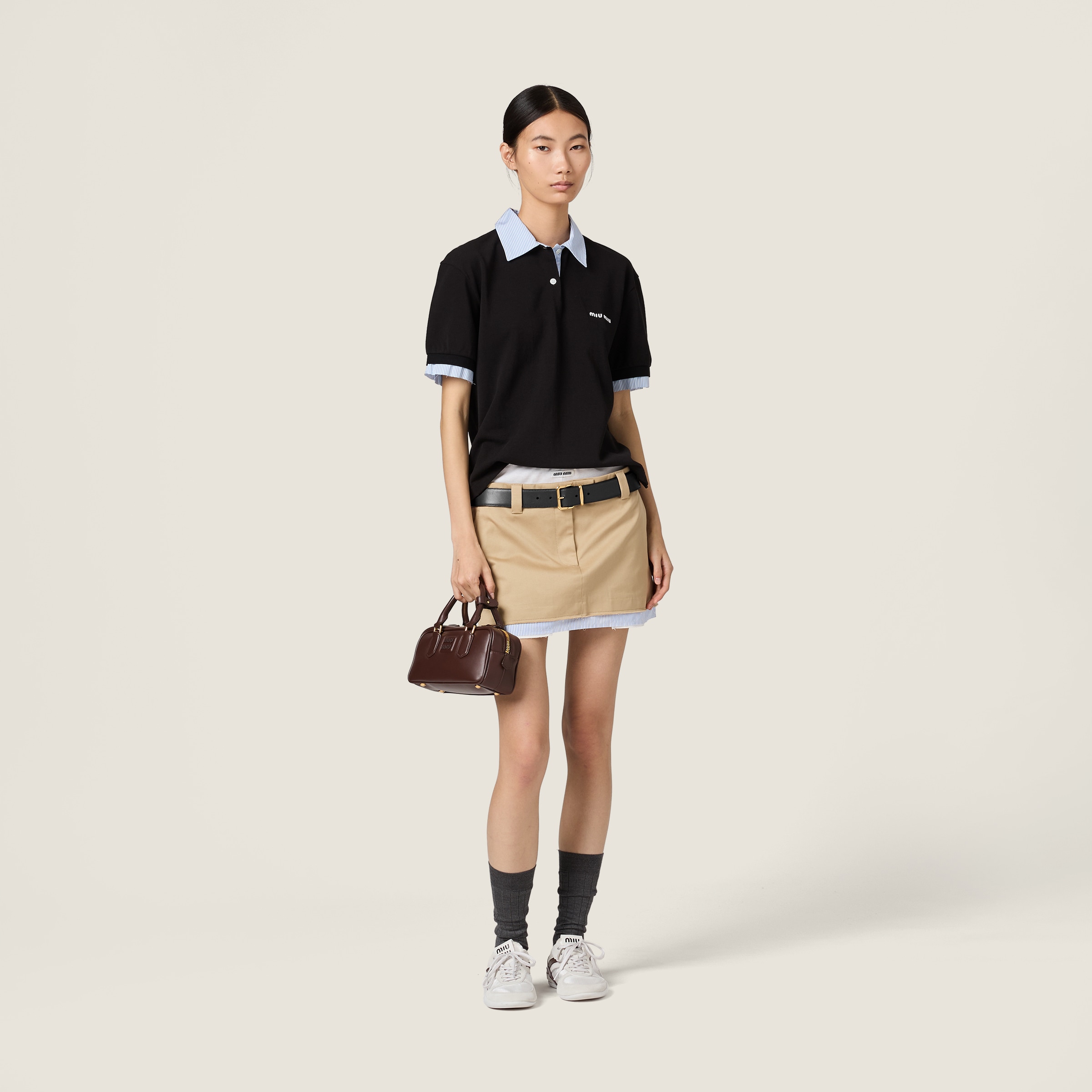 ブラック コットンピケ ポロシャツ | Miu Miu