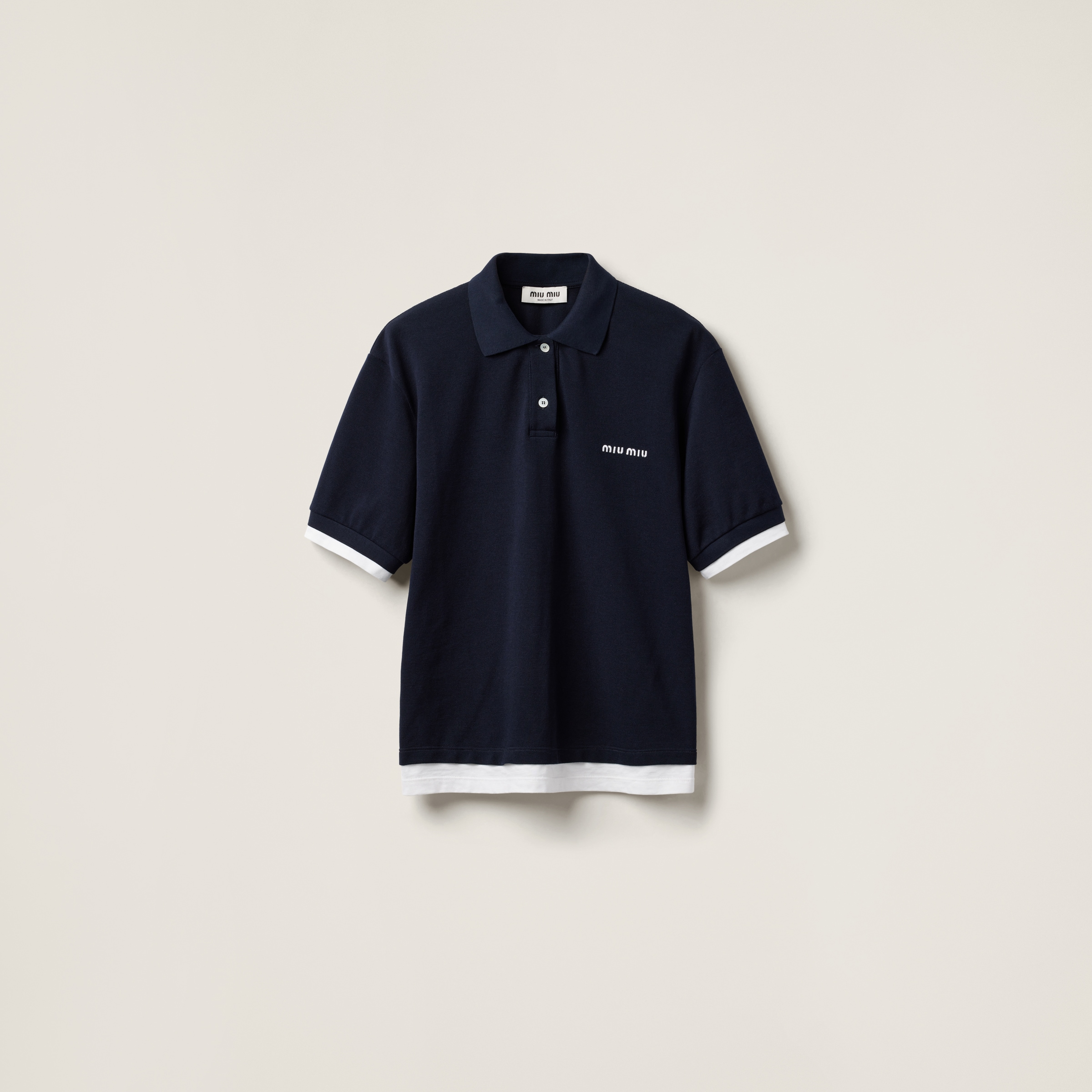 Navy Piqué And Jersey Polo Shirt | Miu Miu