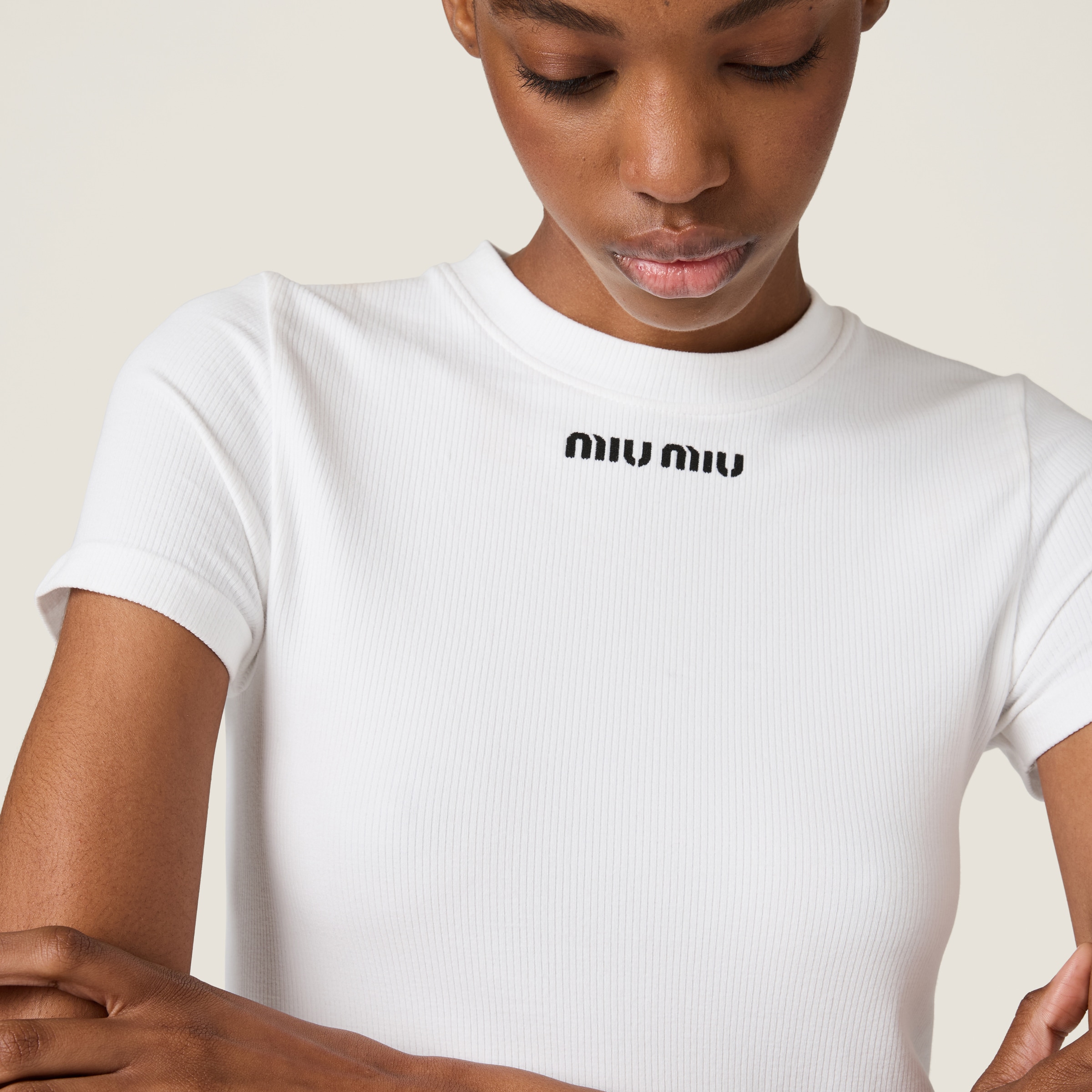 ホワイト シームレス Tシャツ | Miu Miu