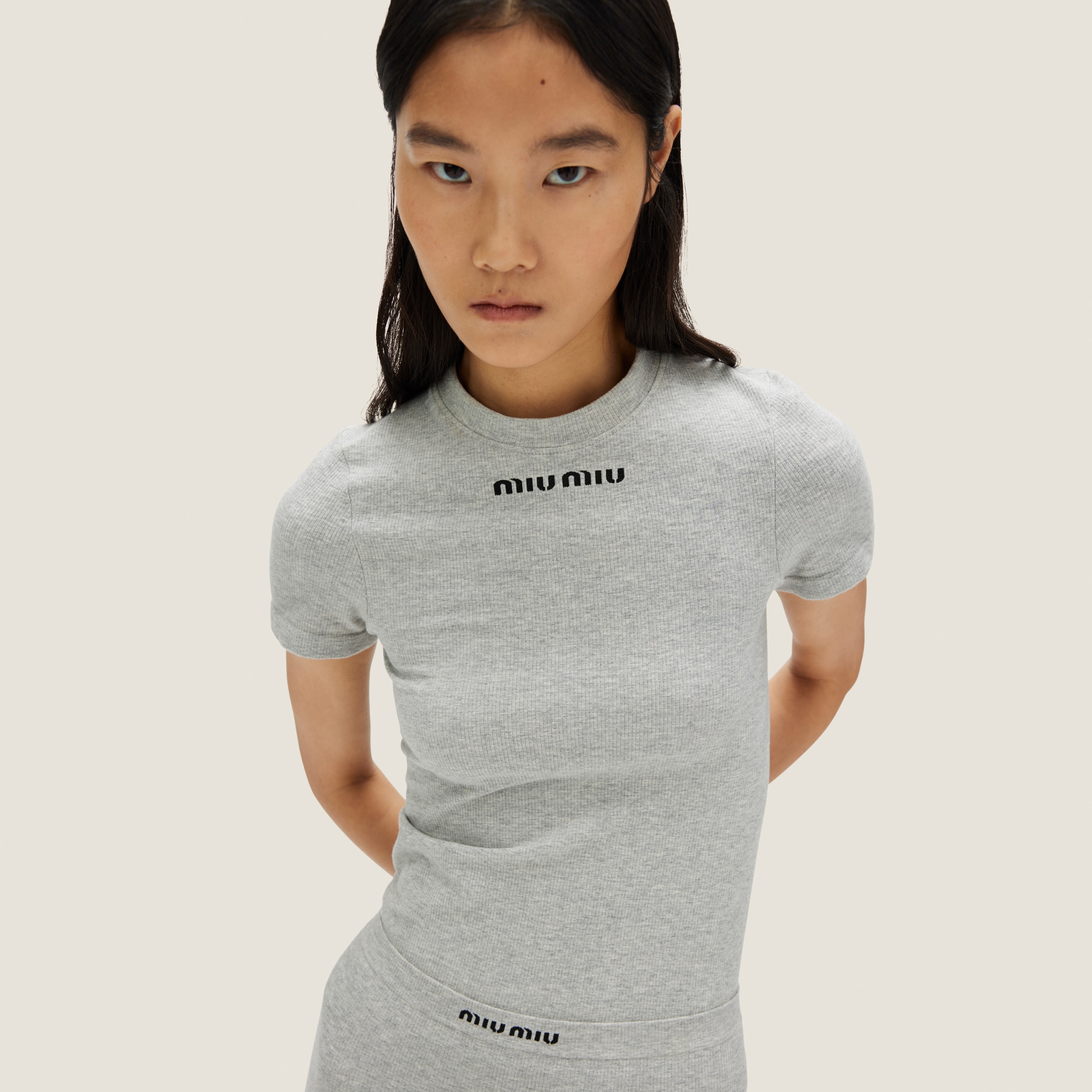 Miu Miu Seamless Mélange T-shirt In Grey
