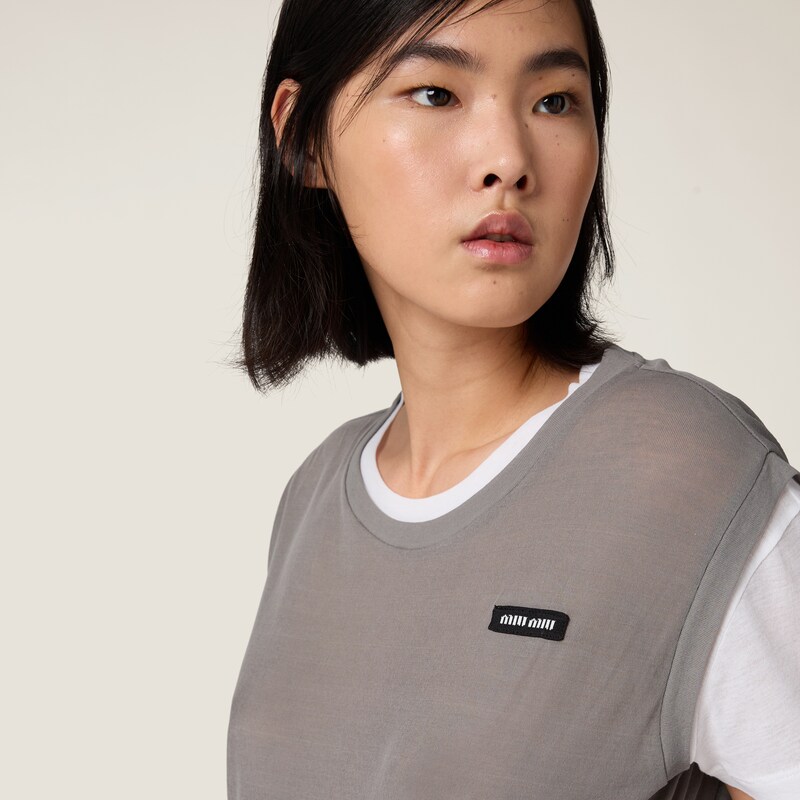 Ribbed knit jersey T-shirt