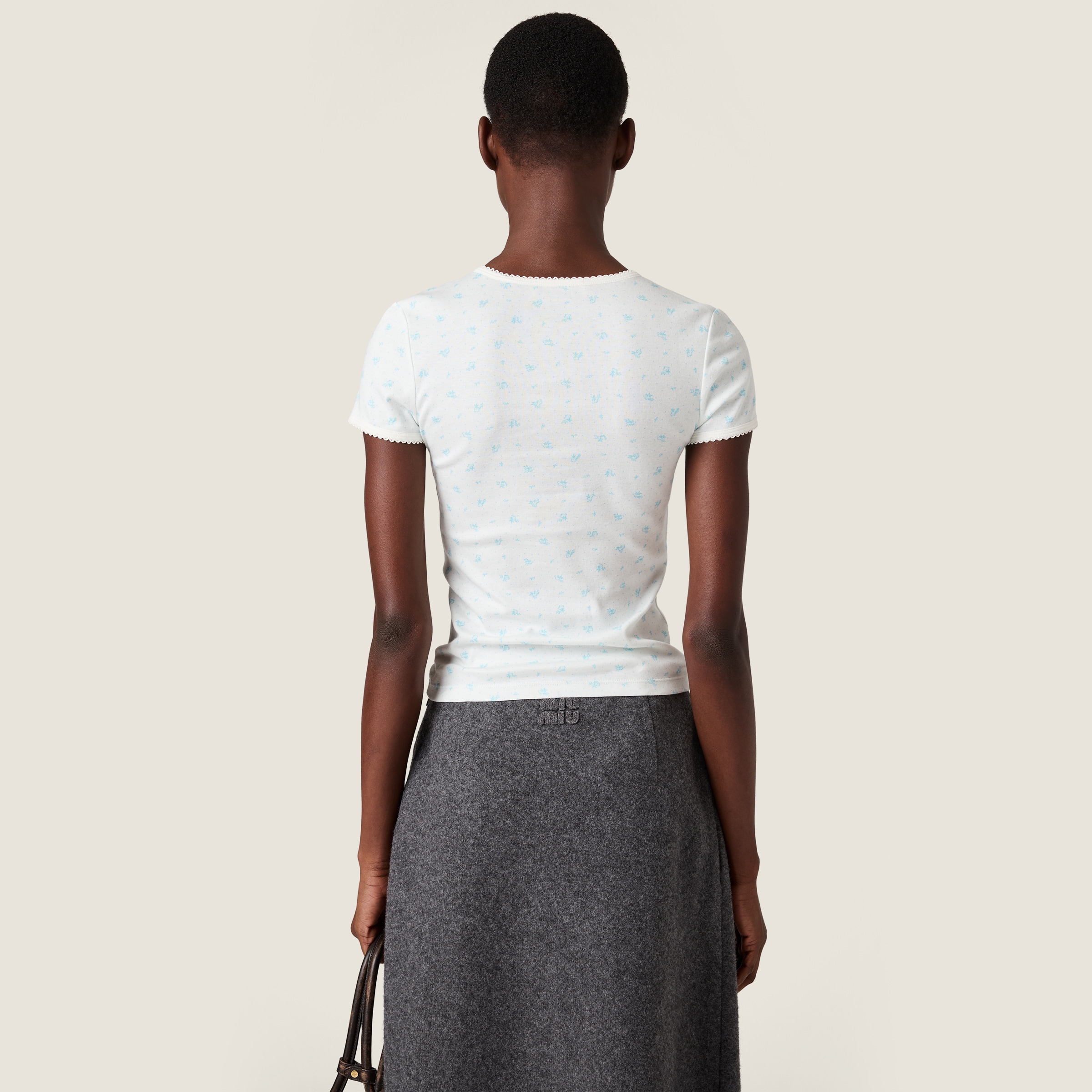 Miu Miu Ribbed Jersey T-shirt In White