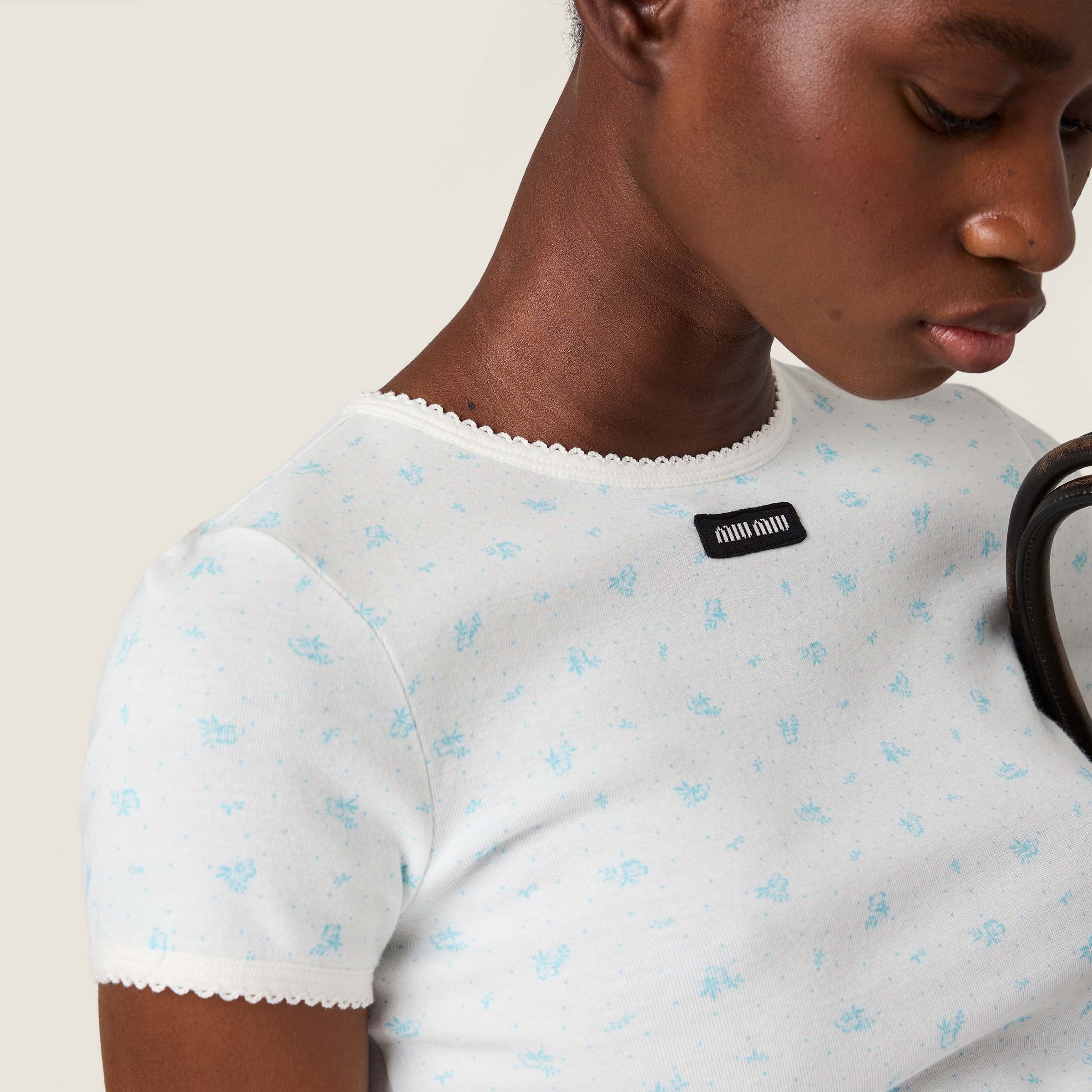 Miu Miu Ribbed Jersey T-shirt In White