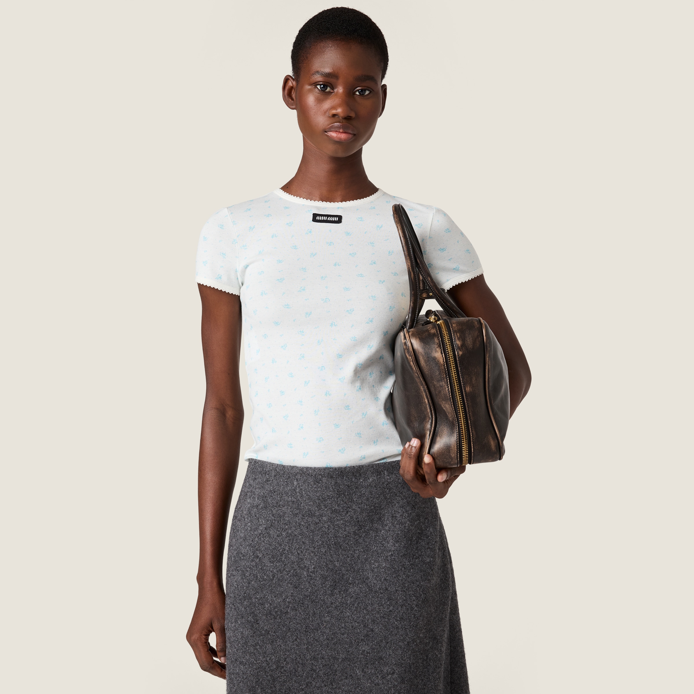 Miu Miu Ribbed Jersey T-shirt In White