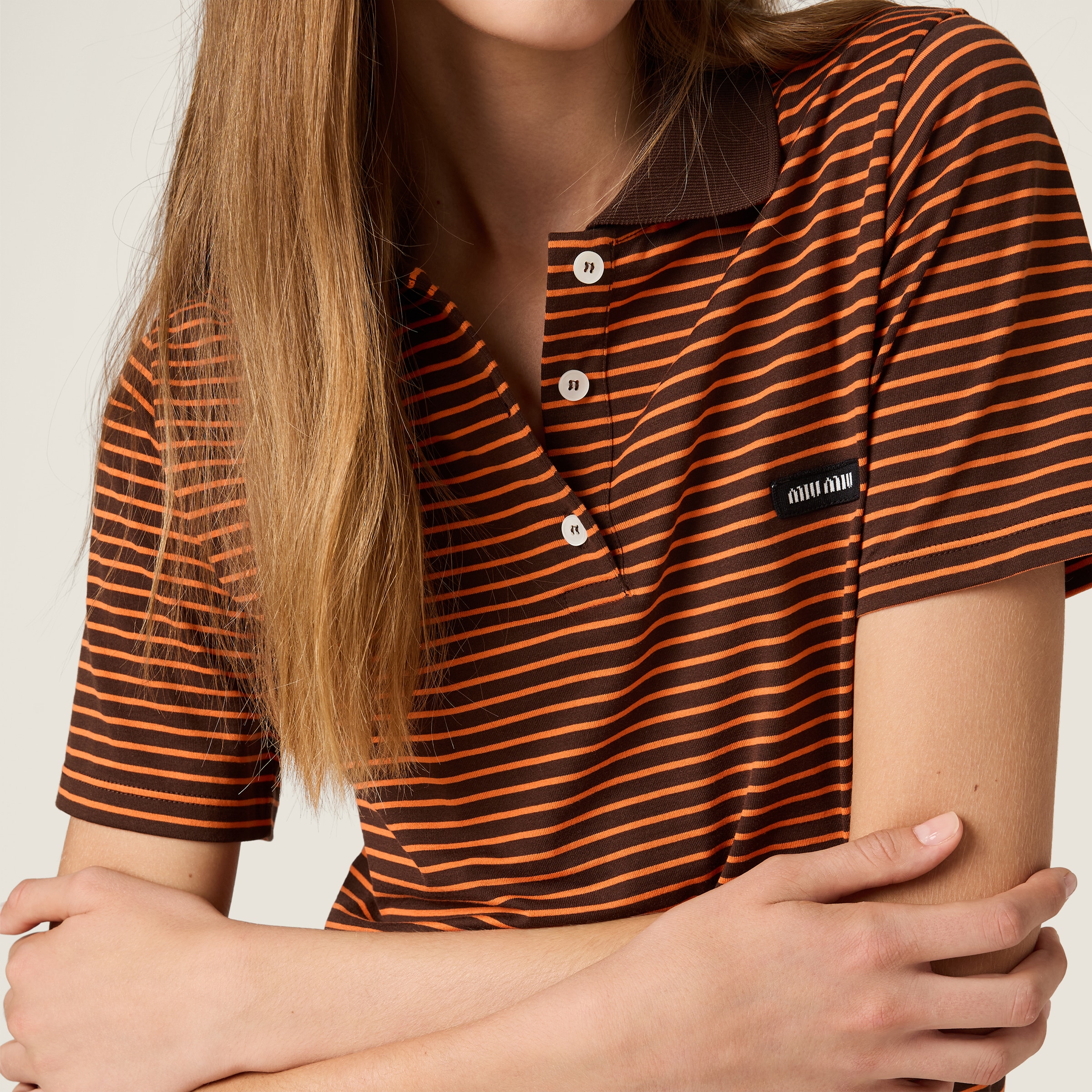 Miu Miu Jersey Polo Shirt In Brown