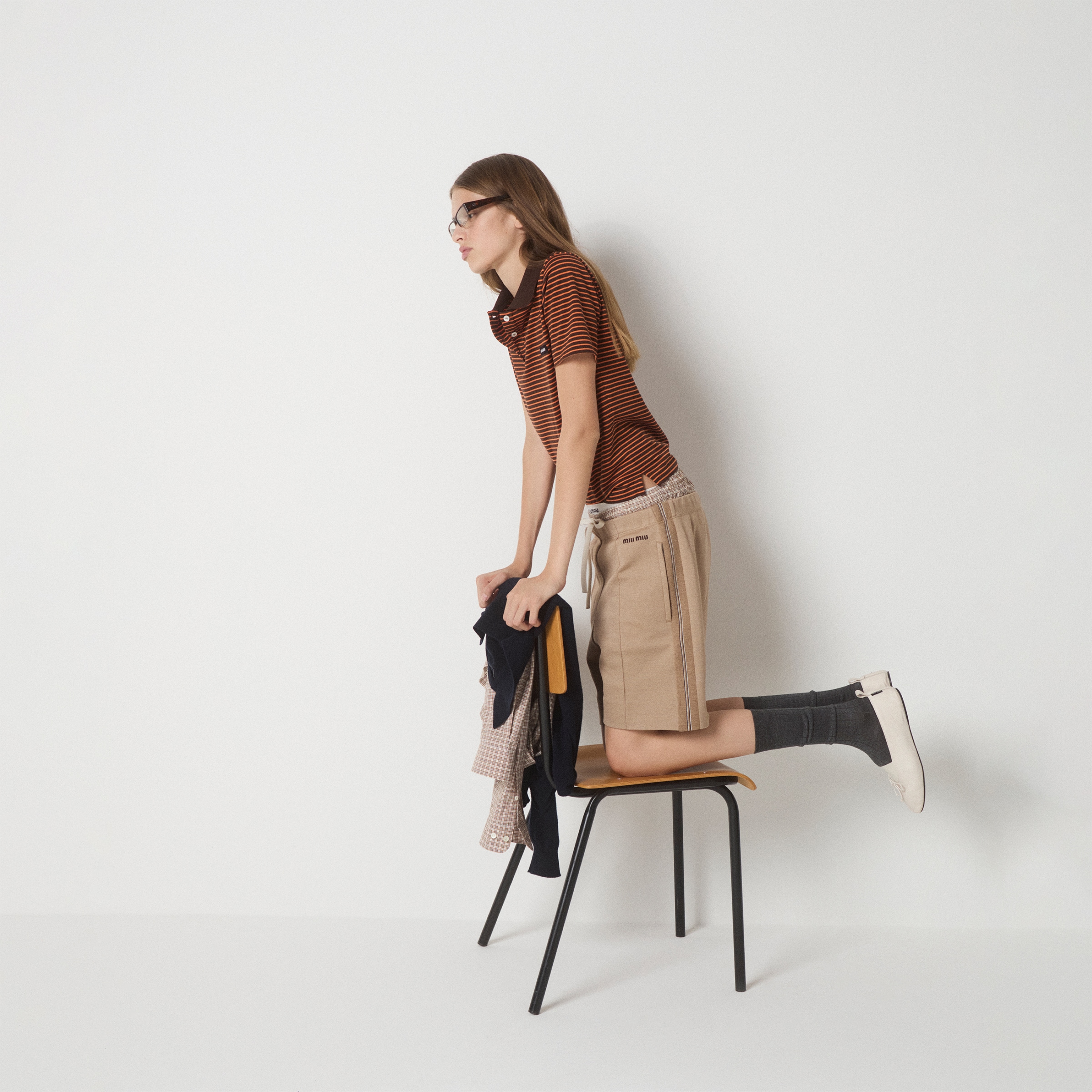 Miu Miu Jersey Polo Shirt In Brown
