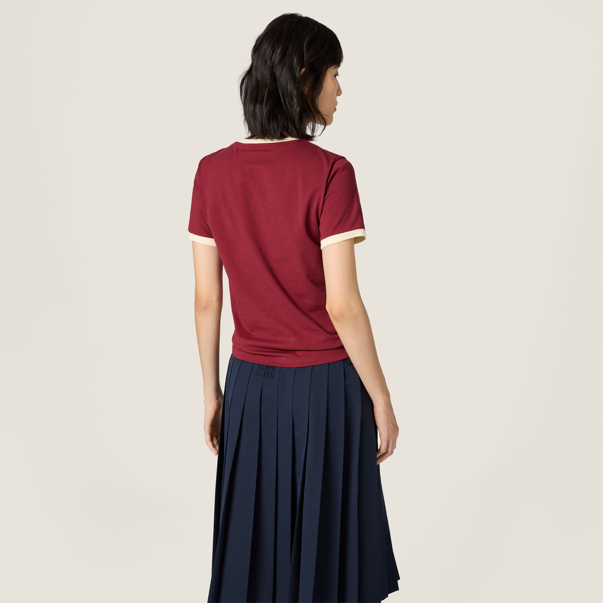 Amaranth/chalk White Cotton Jersey T-shirt | Miu Miu - United States
