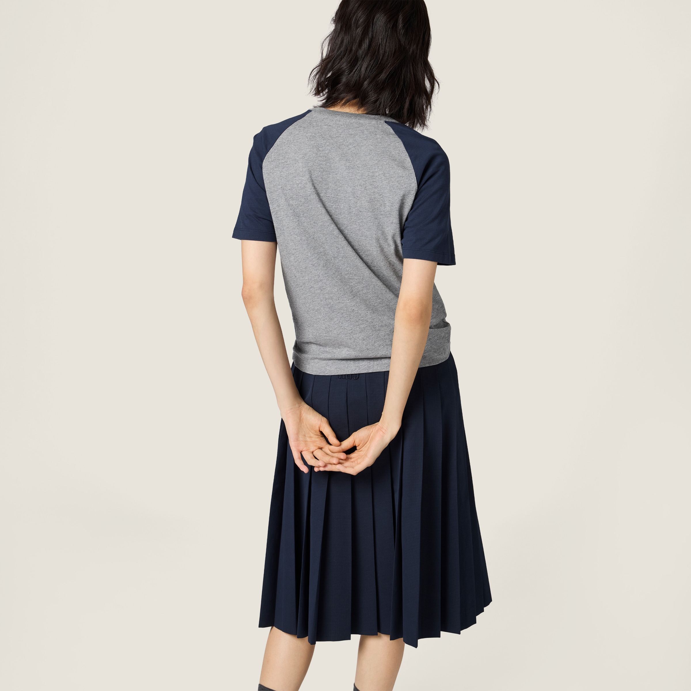 Grey+blue Cotton Jersey Henley Shirt | Miu Miu