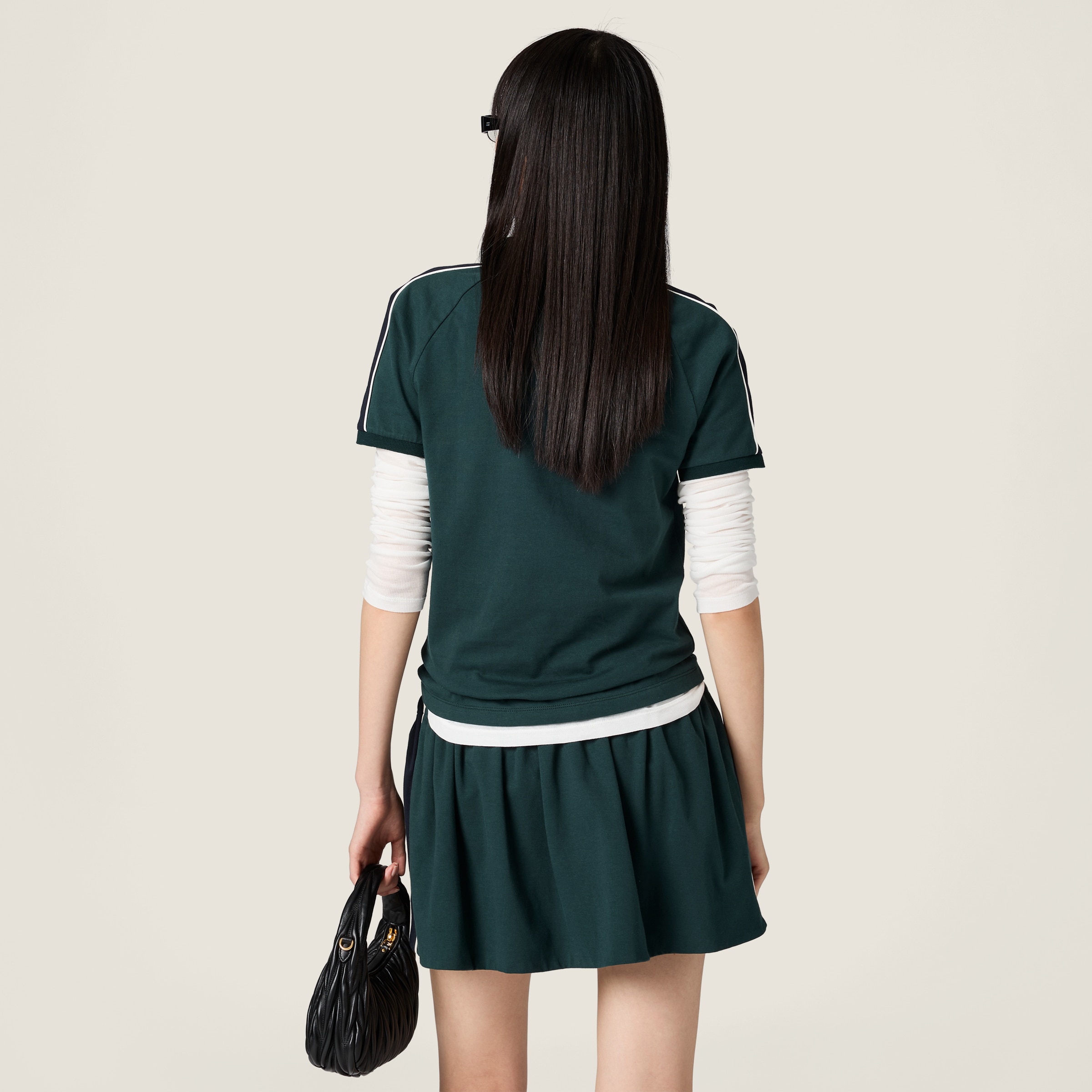 Bottle Green/blue Cotton Jersey Polo Shirt | Miu Miu - United States