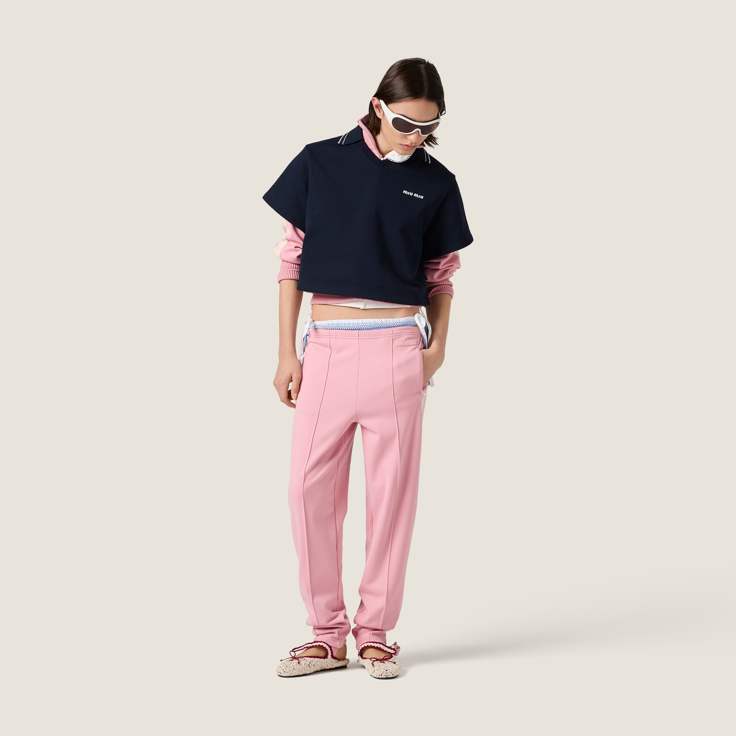 Navy Cropped Cotton Fleece Sweatshirt | Miu Miu - Monaco