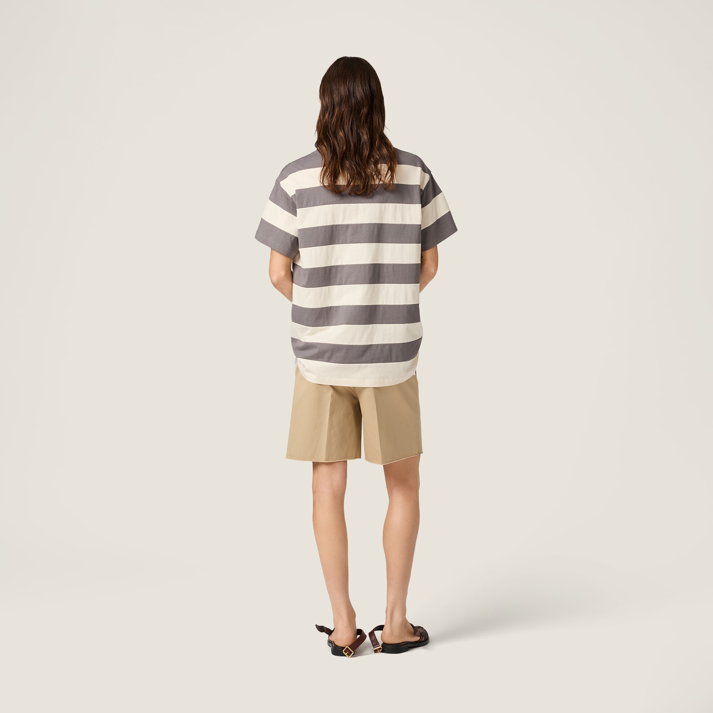 Chalk/iron Striped Jersey T-shirt | Miu Miu - United States