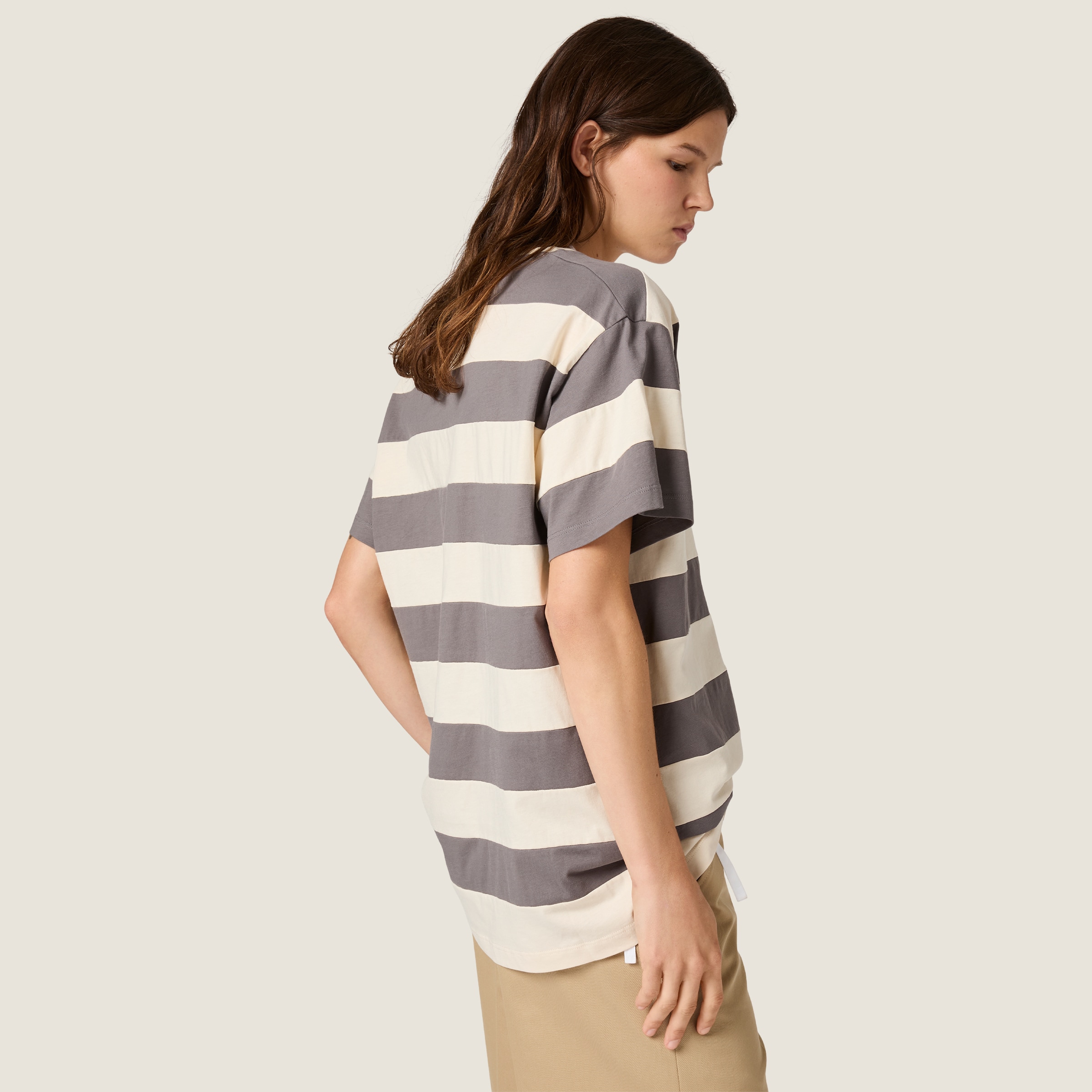 Chalk/iron Striped Jersey T-shirt | Miu Miu - United States
