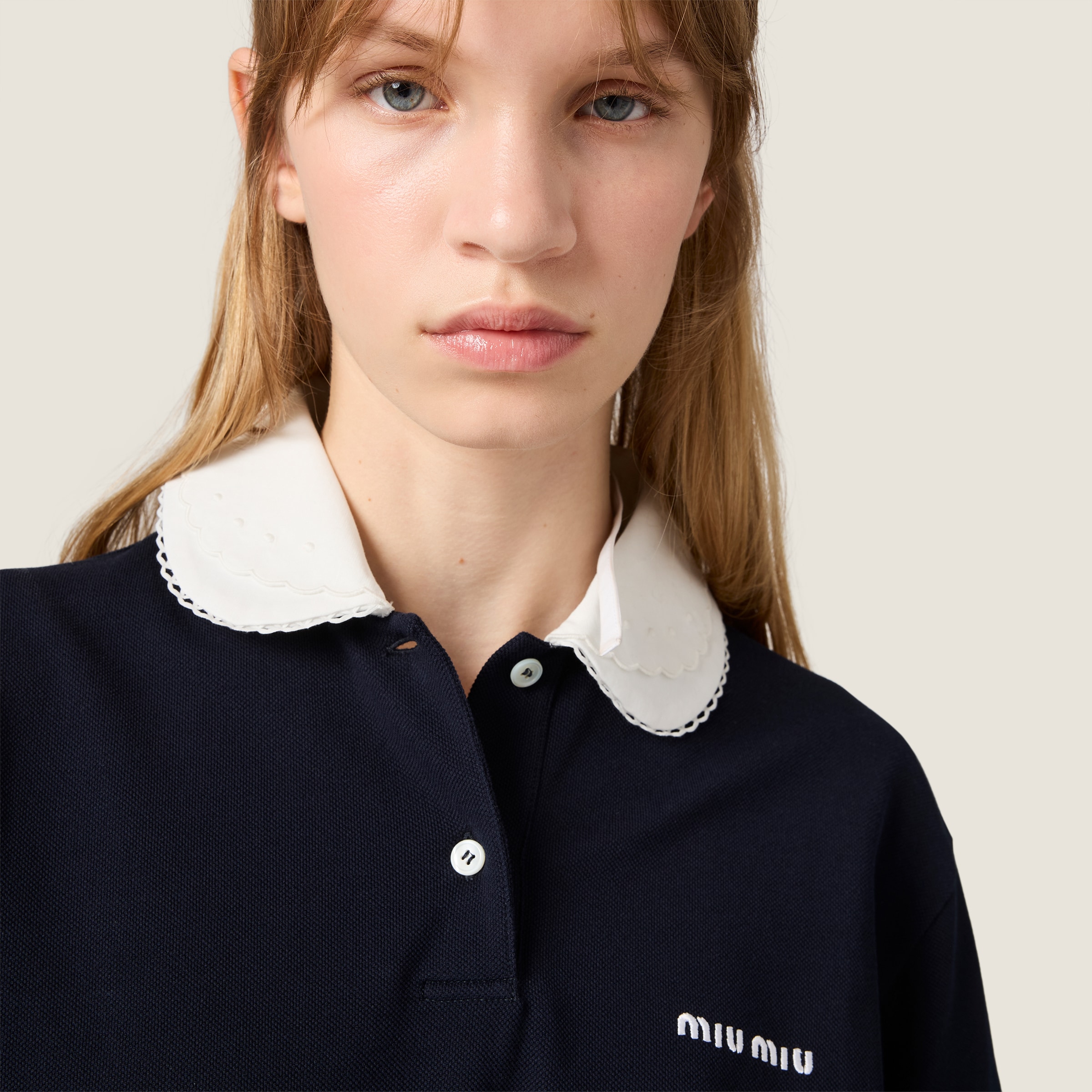 ネイビー ピケ ポロシャツ | Miu Miu - 日本