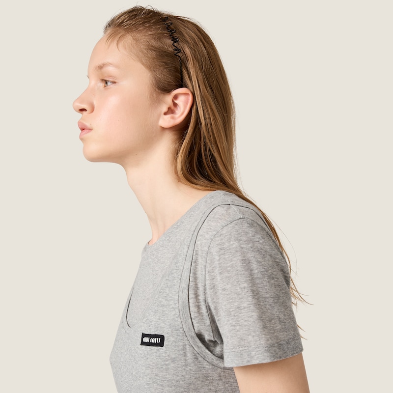 Ribbed knit jersey T-shirt