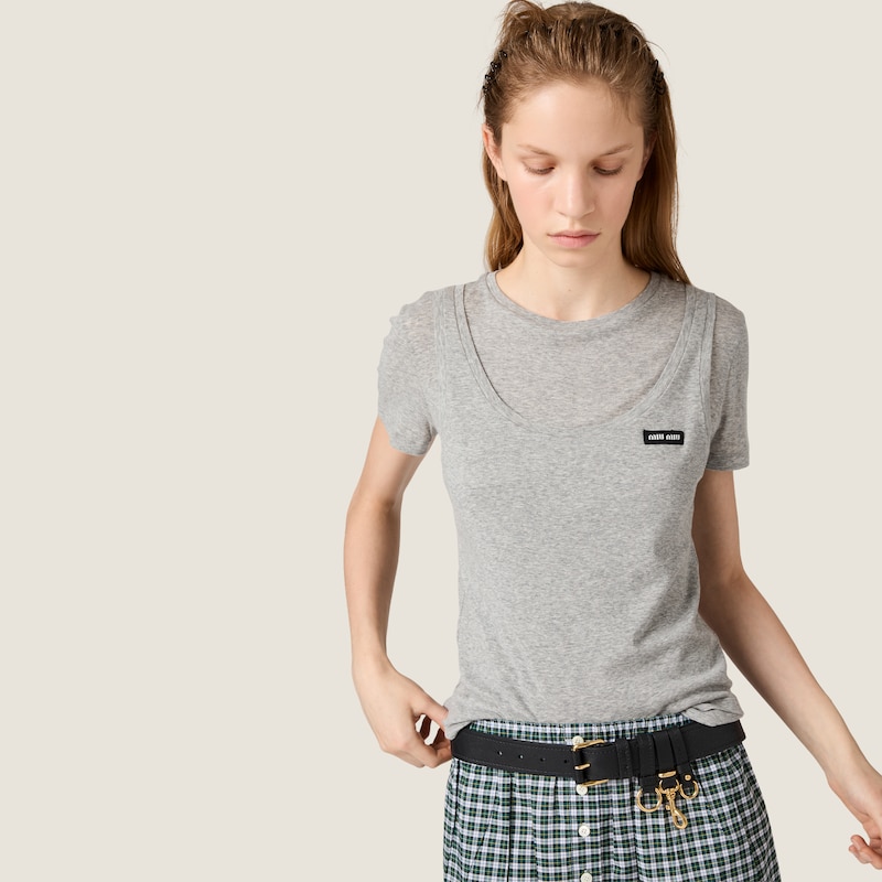 Ribbed knit jersey T-shirt