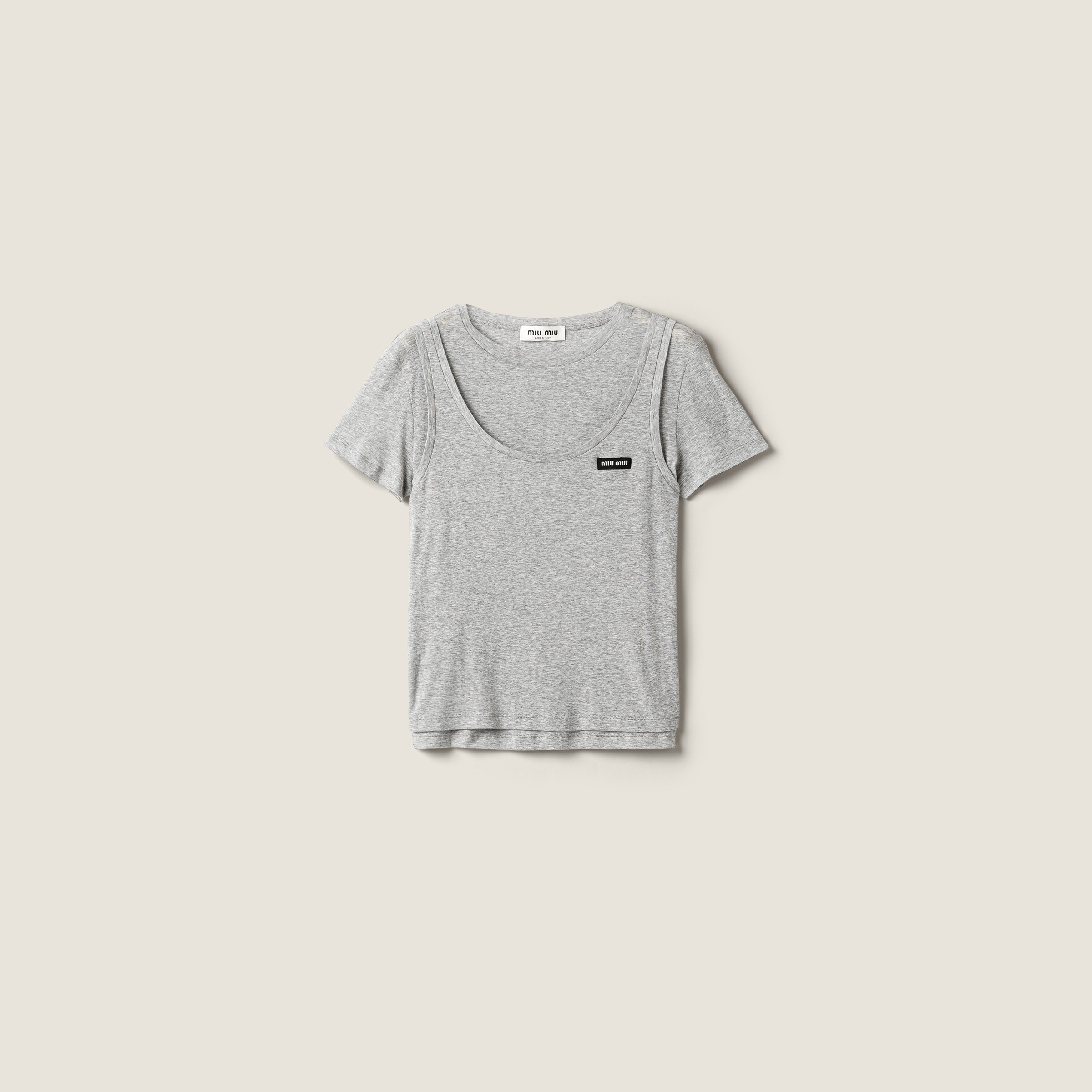 miu miu リブ編み ジャージー Tシャツ グレー グレー リブ編み ジャージー Tシャツ | Miu Miu - 日本