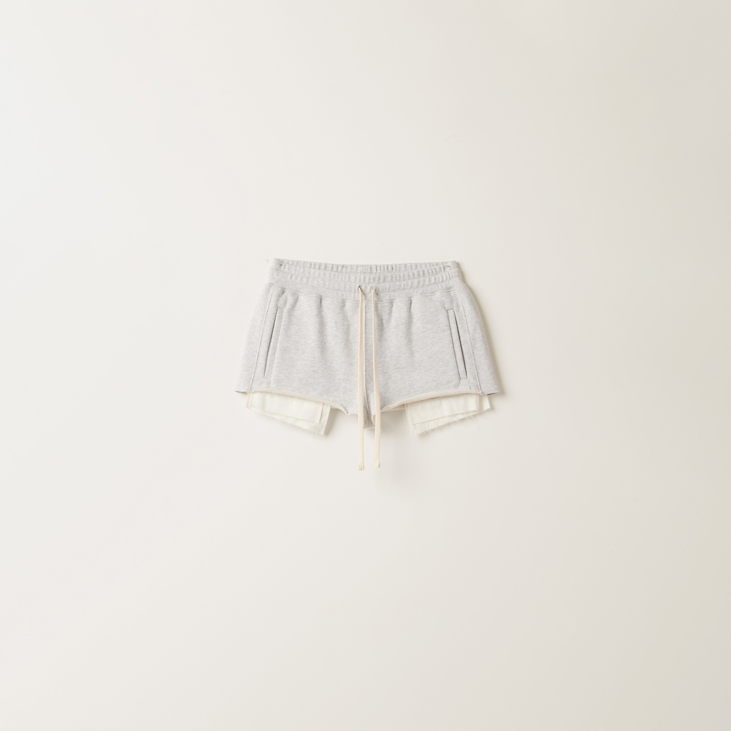 Grey Embroidered Cotton Fleece Shorts Miu Miu
