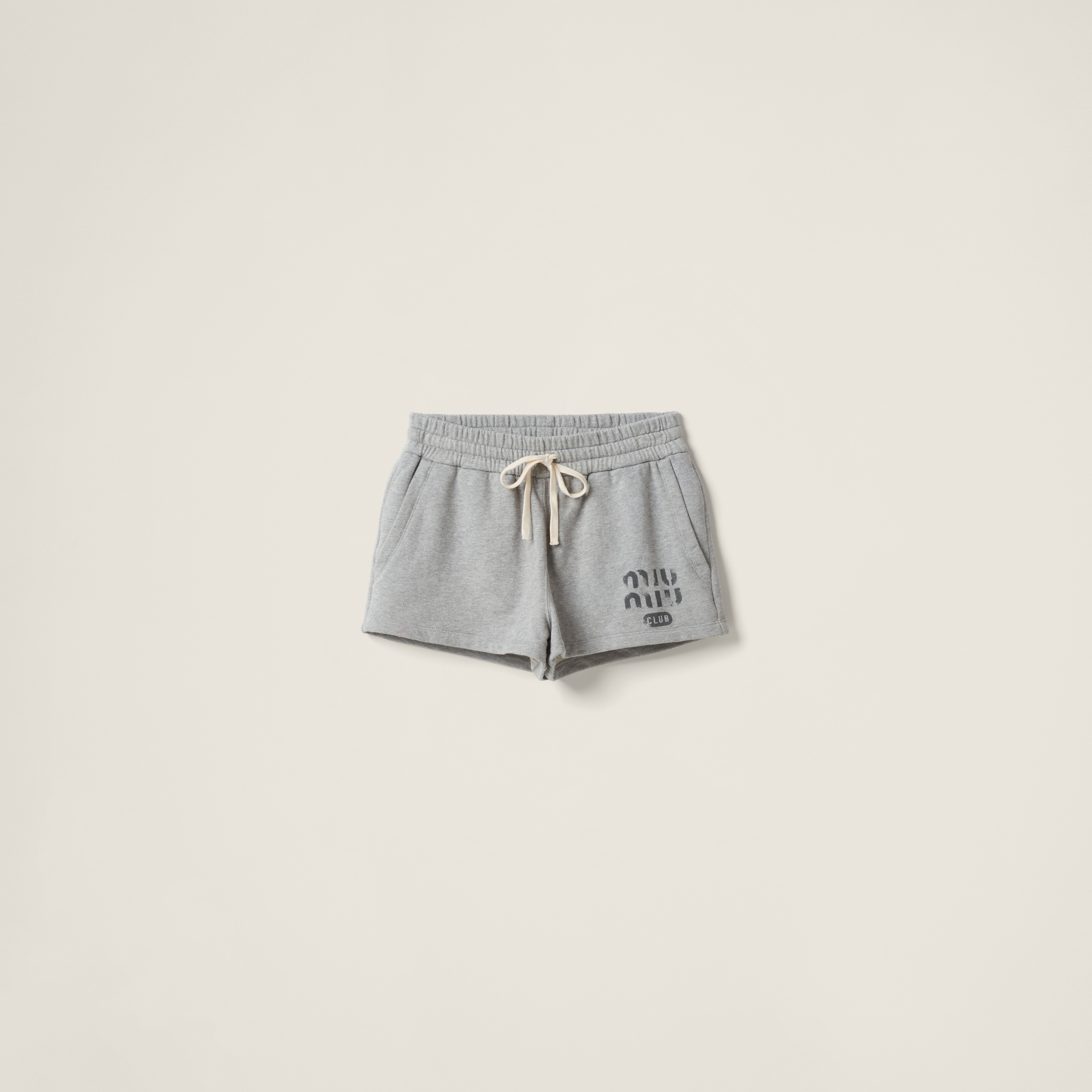 Miumiu Cotton Fleece Shorts In Grey