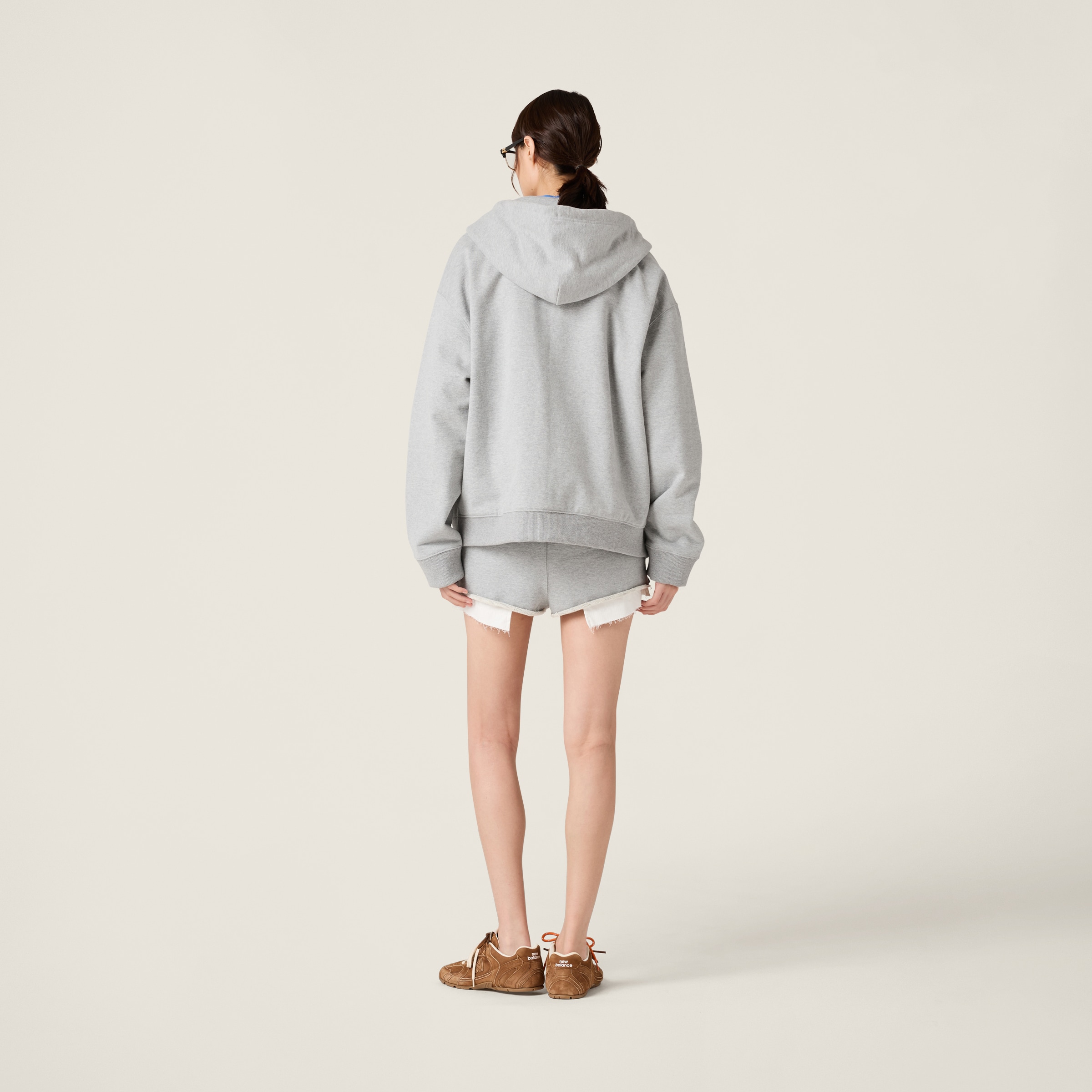 Miu Miu Cotton Fleece Shorts In Grey