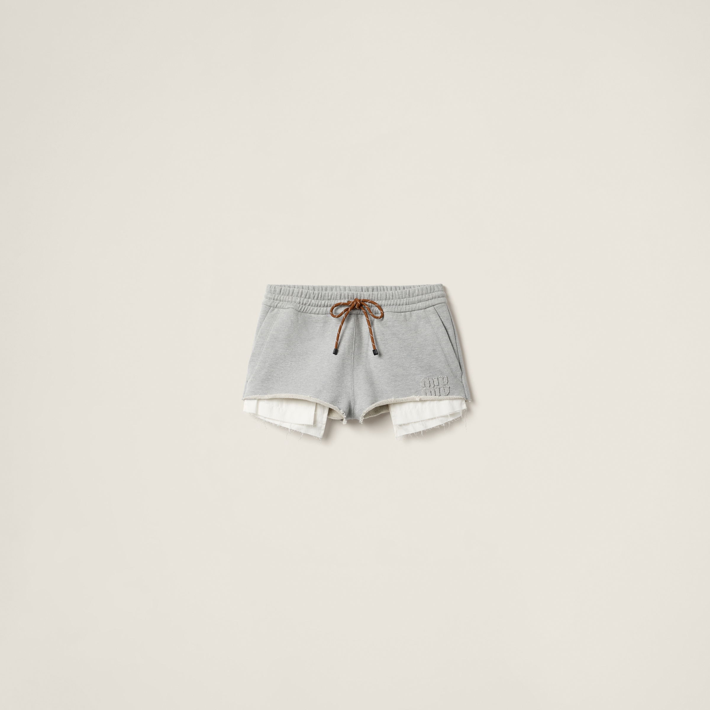 Miu Miu Cotton Fleece Shorts In Grey