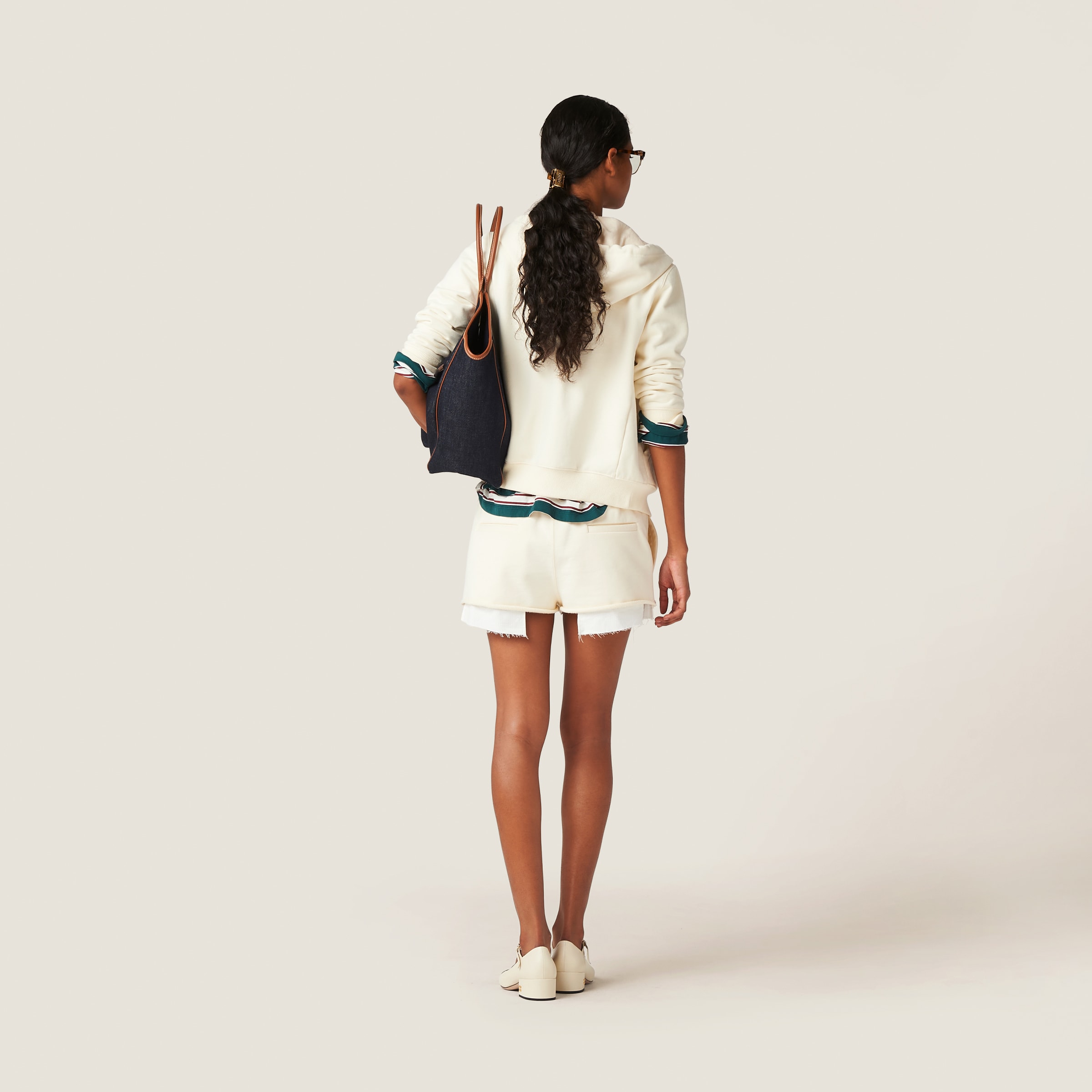 Miu Miu Cotton Fleece Shorts In Natural