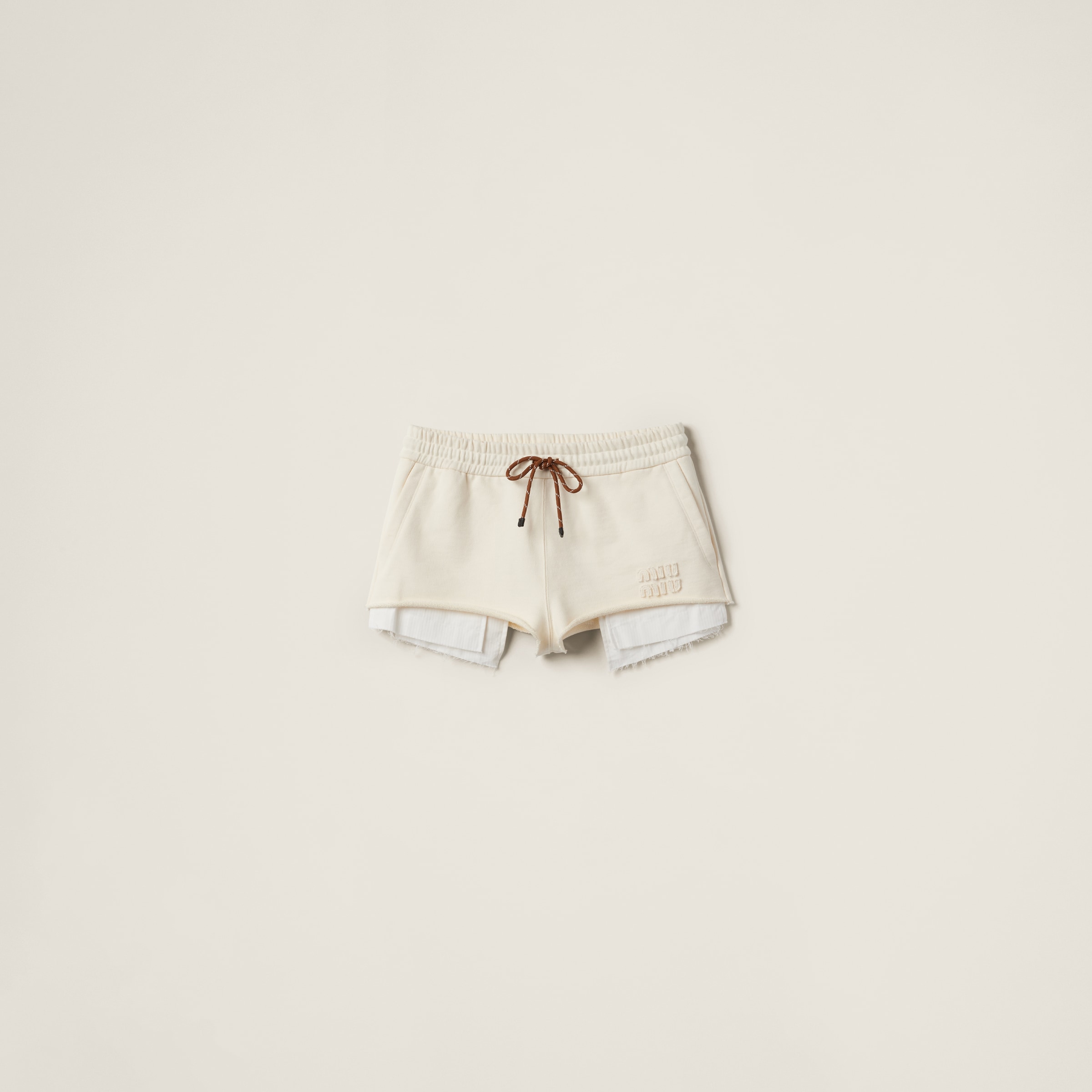 Miumiu Cotton Fleece Shorts In Natural