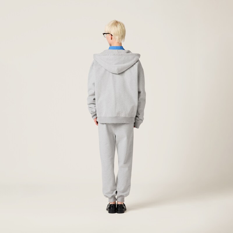 Cotton fleece pants with leather trim