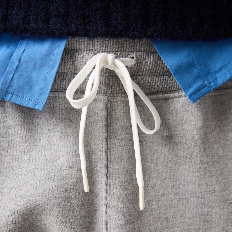 Cotton fleece pants with leather trim