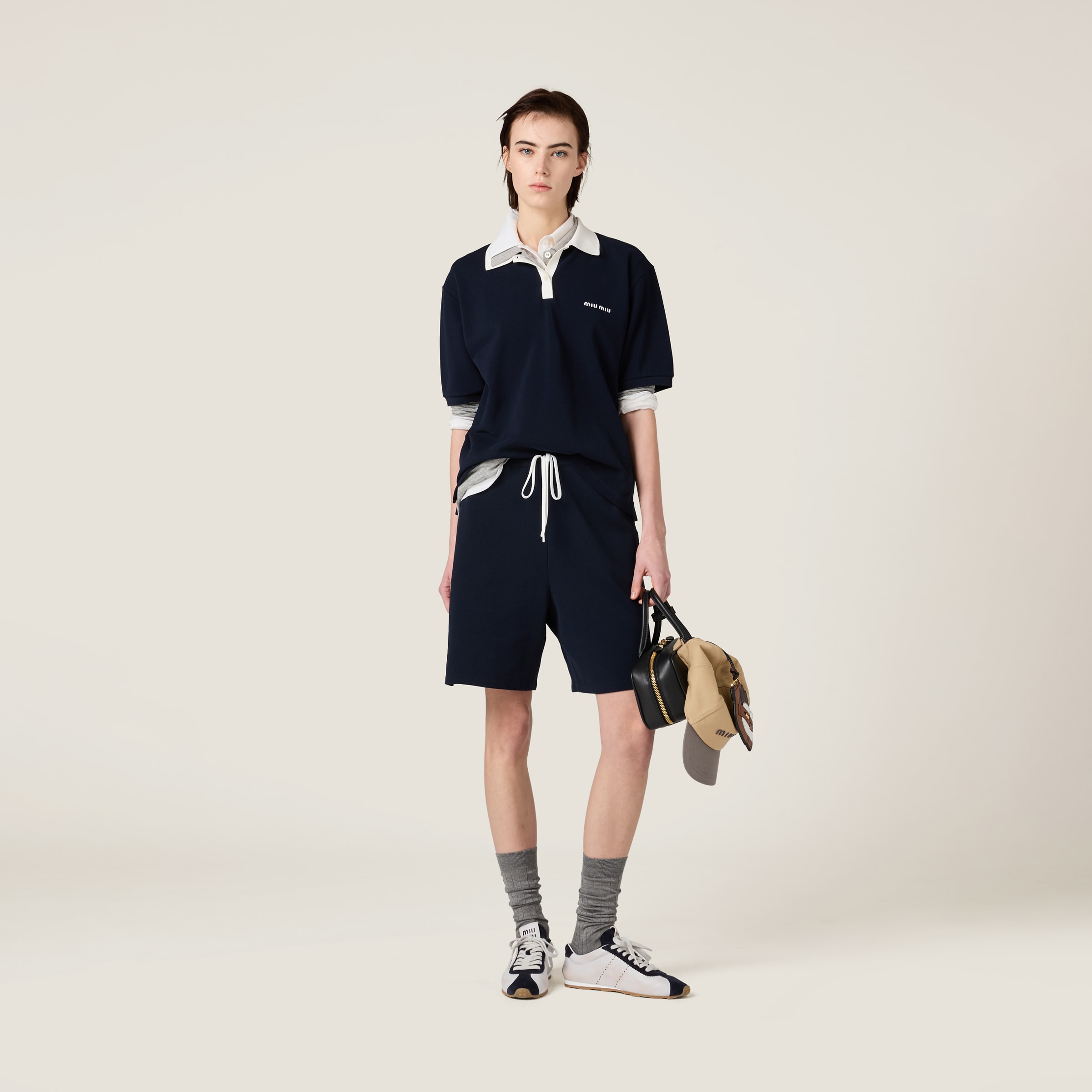 Navy Embroidered Piqué Shorts | Miu Miu