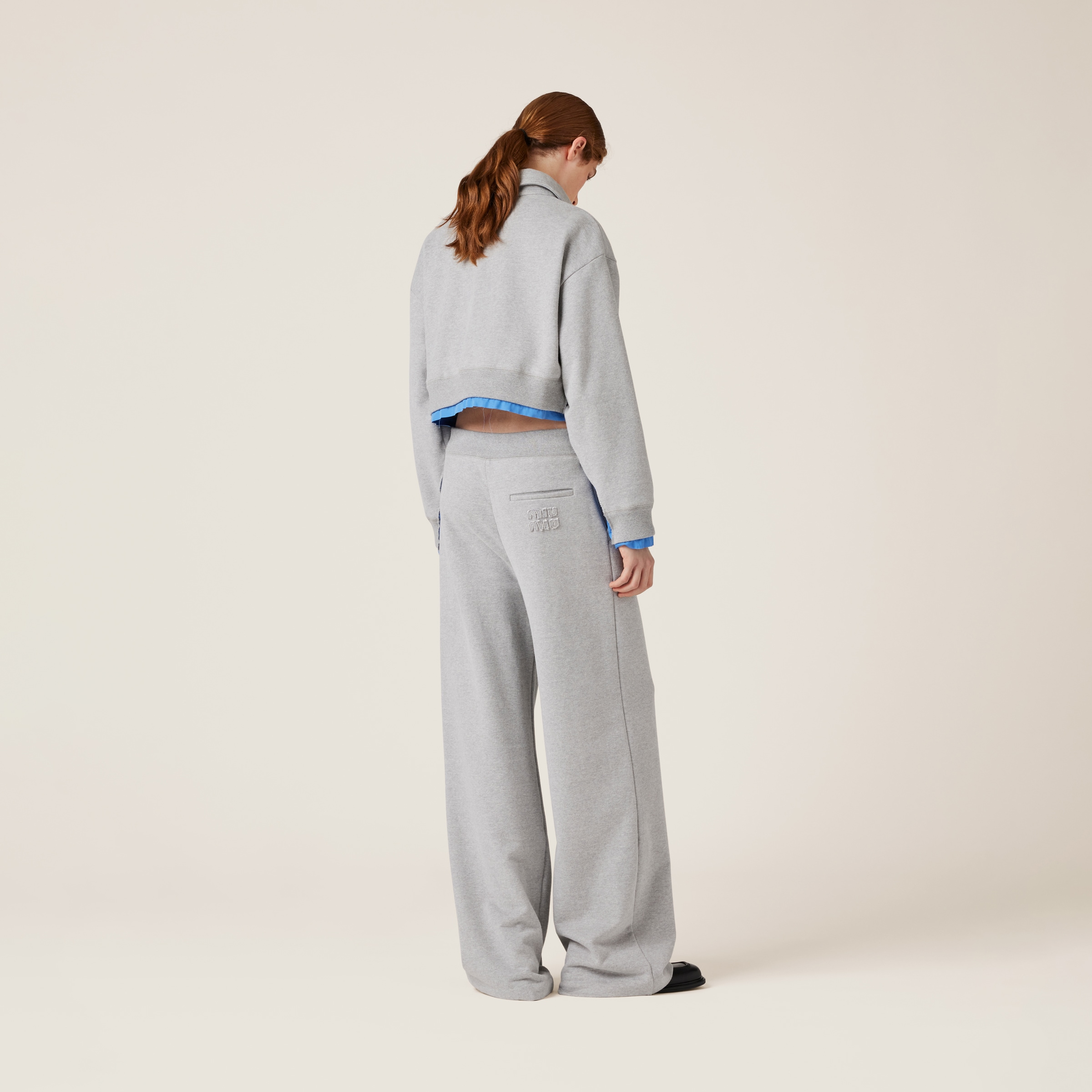 Grey Cotton Fleece Pants | Miu Miu