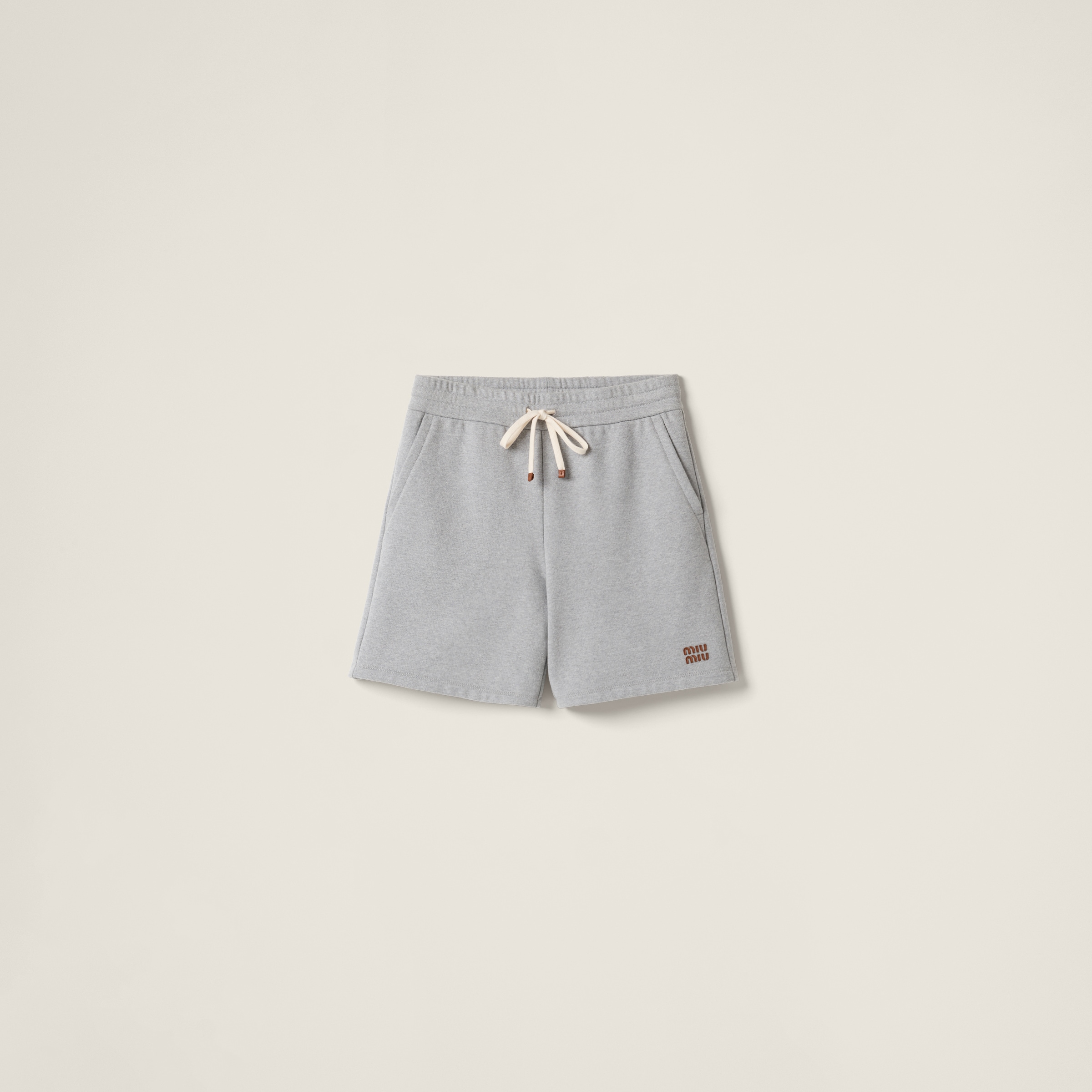 Miu Miu Cotton Fleece Bermudas In Grey