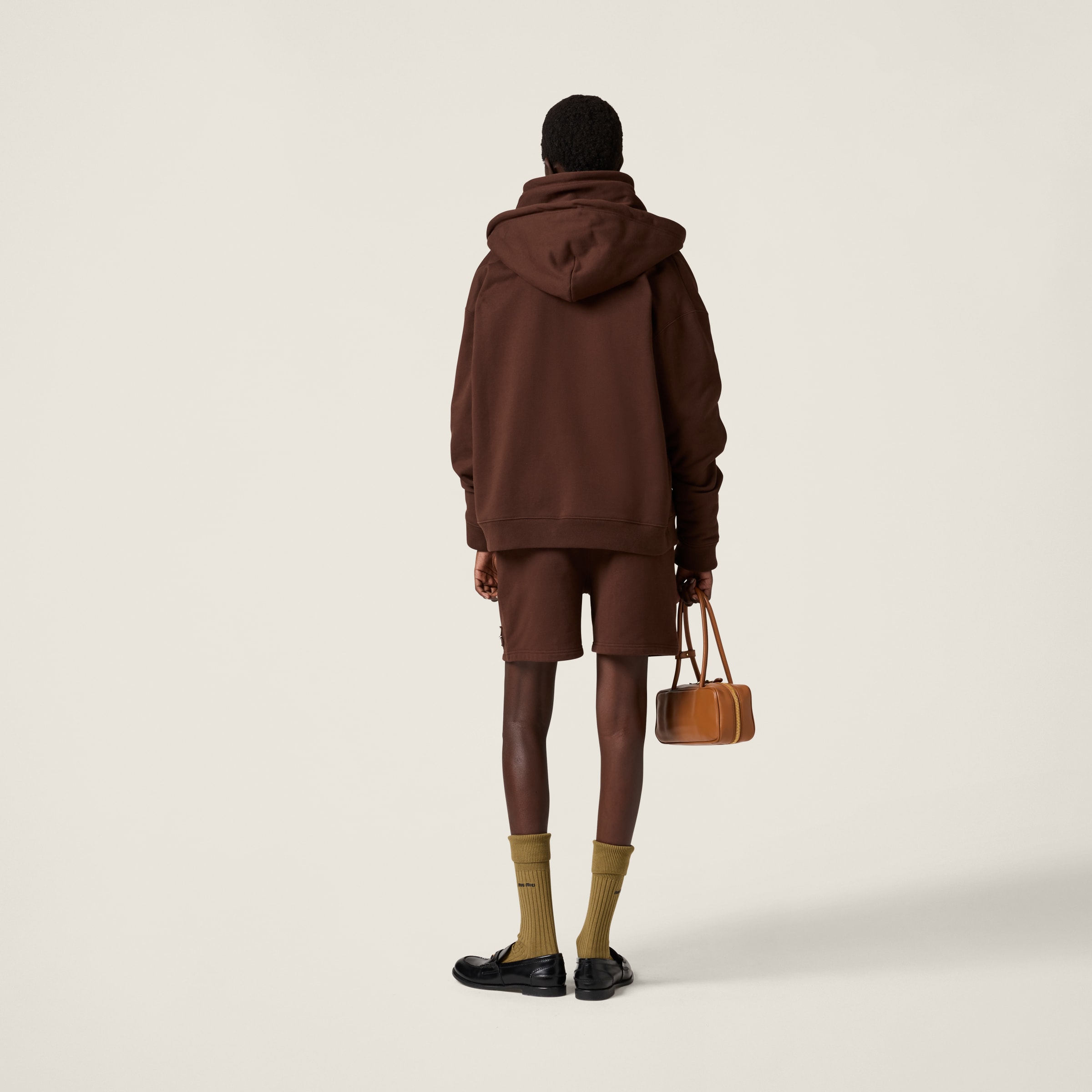 Miu Miu Cotton Fleece Shorts In Cocoa Brown