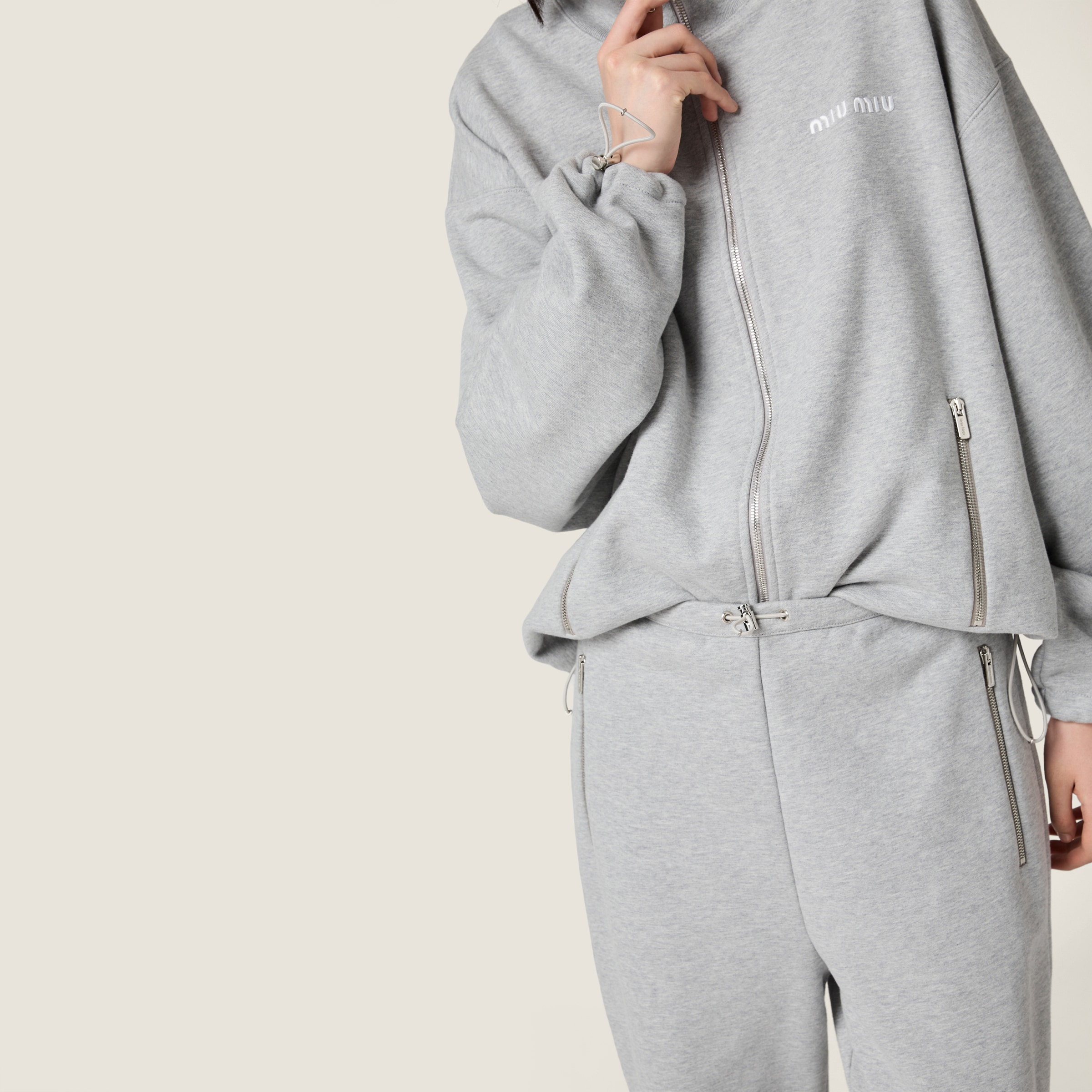 Grey Cotton Fleece Pants | Miu Miu