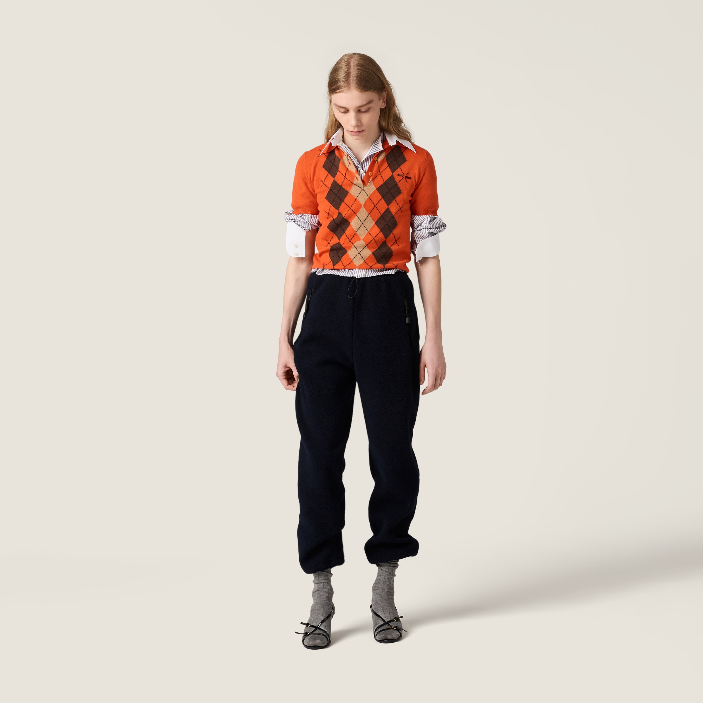 MIUMIU＊関税送料込リラックスフィット コットンフリース パンツ ネイビー コットンフリース パンツ | Miu Miu