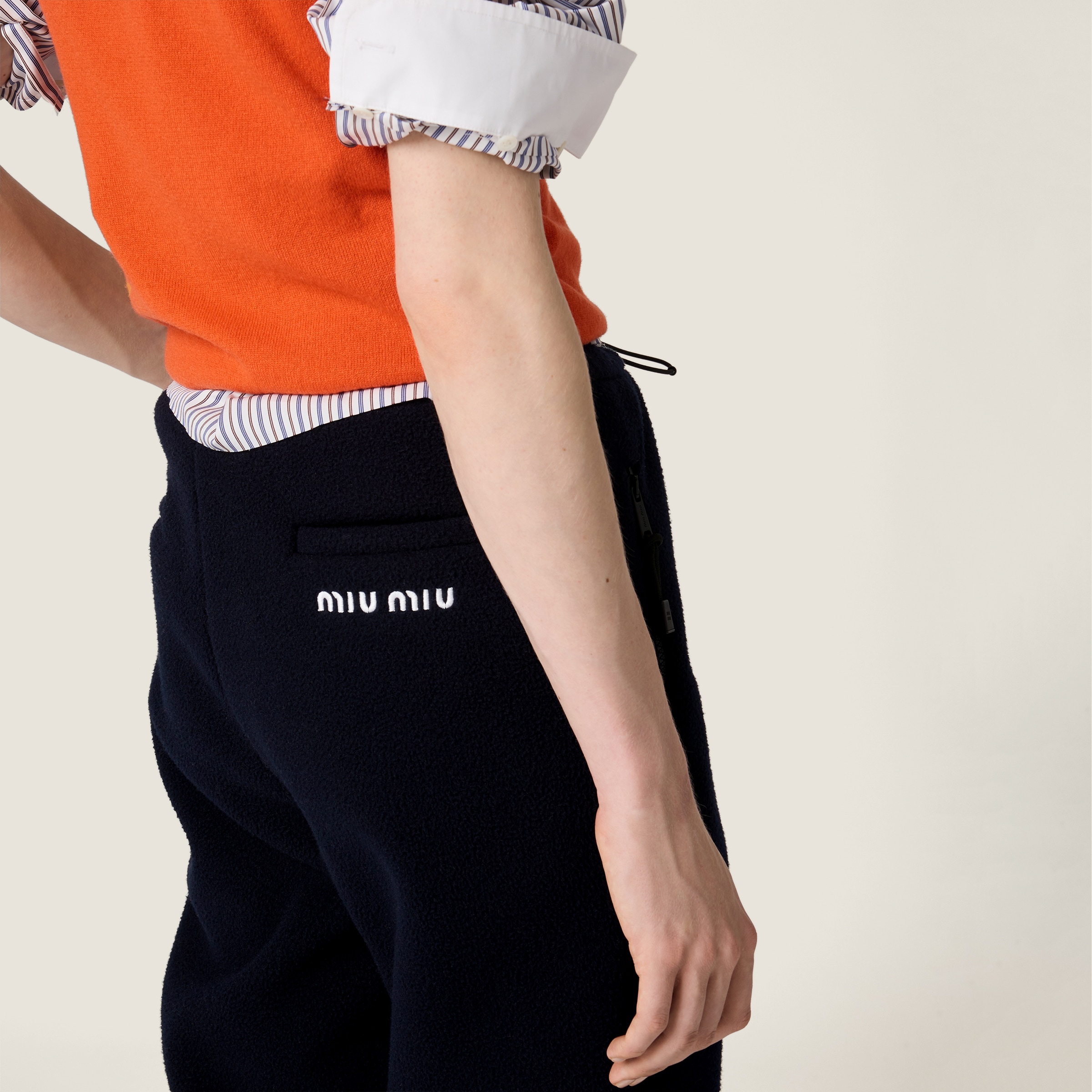 MIUMIU＊関税送料込リラックスフィット コットンフリース パンツ ネイビー コットンフリース パンツ | Miu Miu