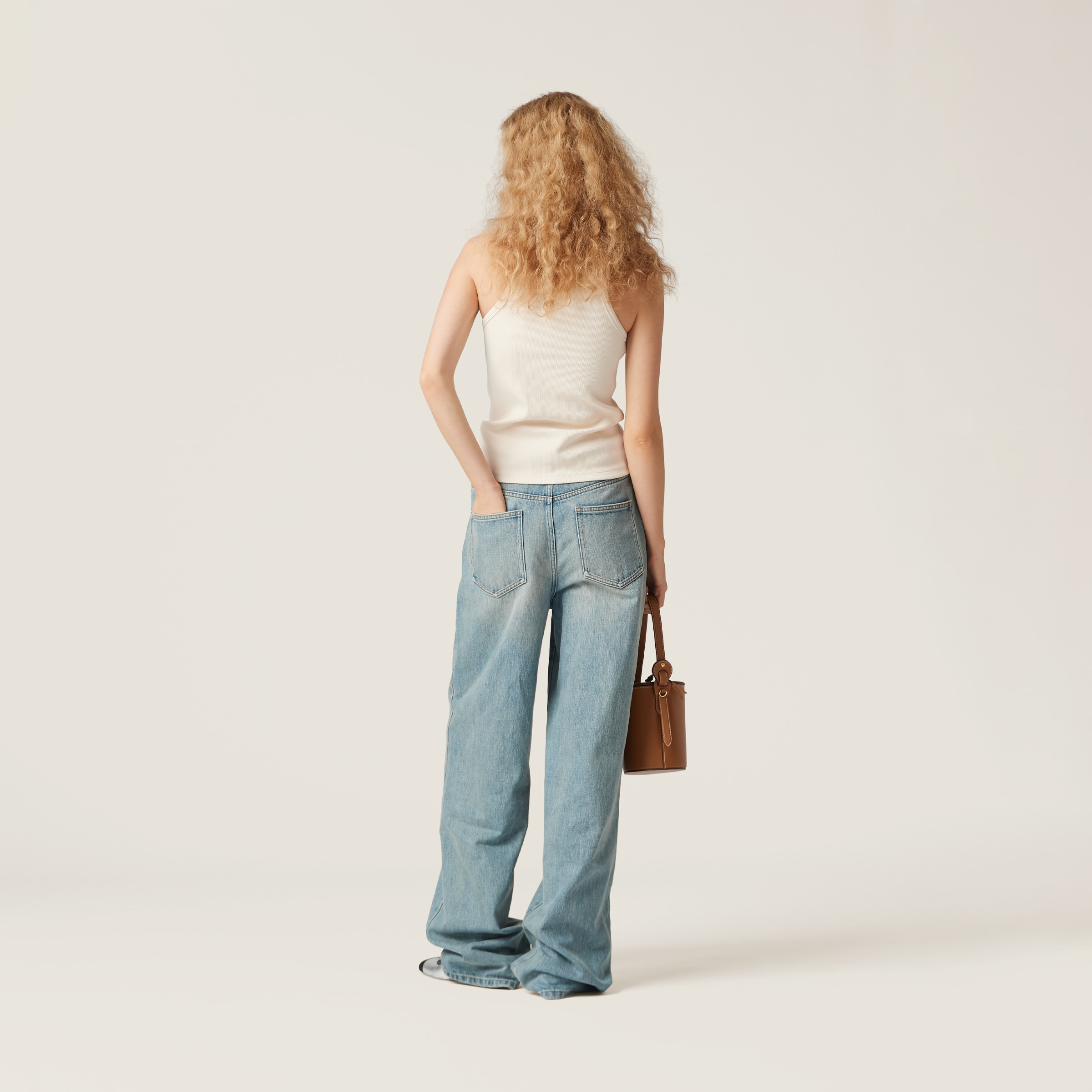Beige+fern Green Ribbed Jersey Top With Embroidered Logo
