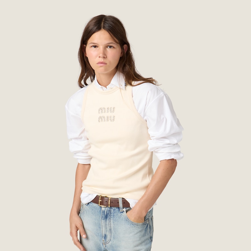 Camiseta de tirantes de punto acanalado con logo bordado