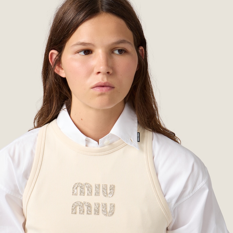 Camiseta de tirantes de punto acanalado con logo bordado