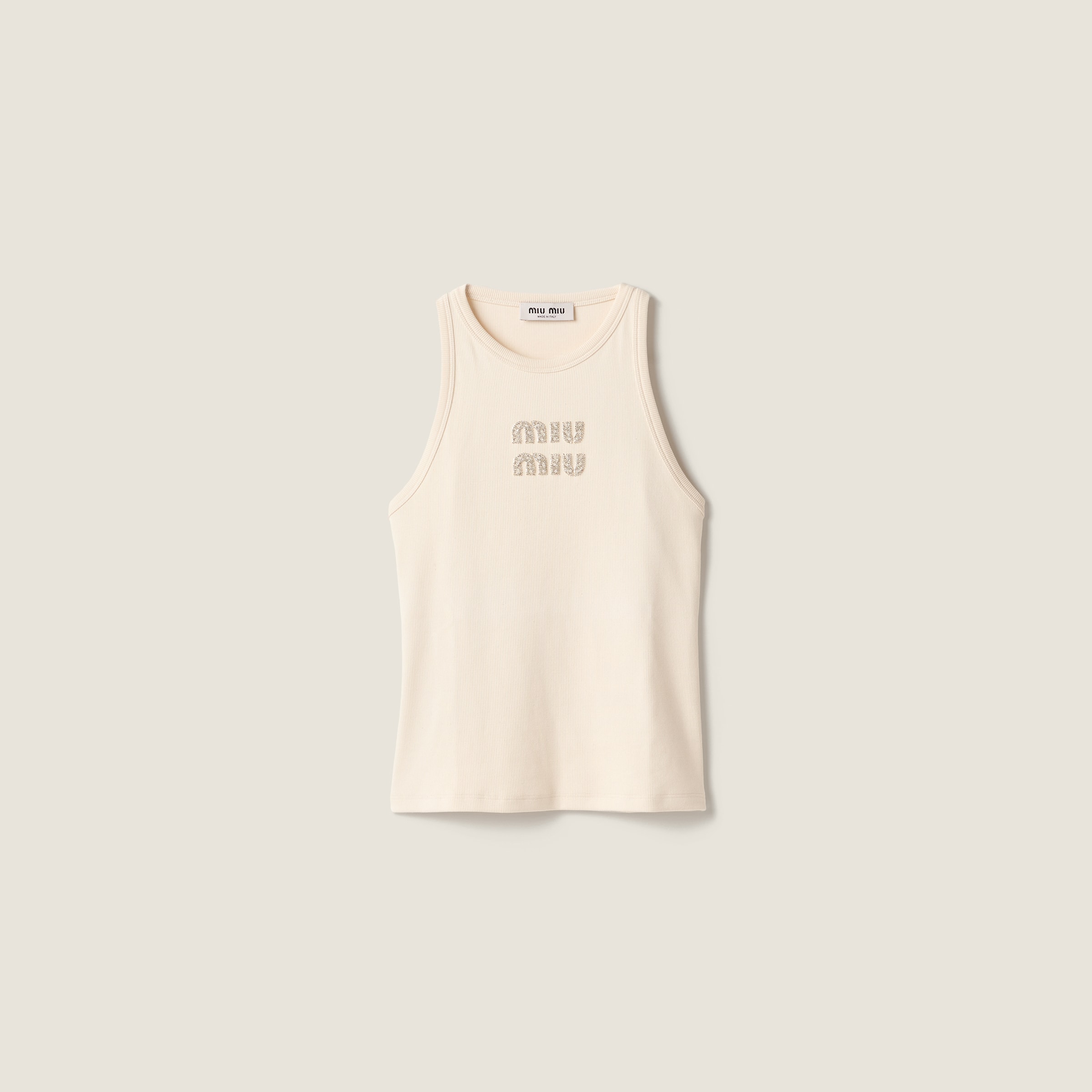 Ribbed knit tank top with embroidered logo by Miu Miu