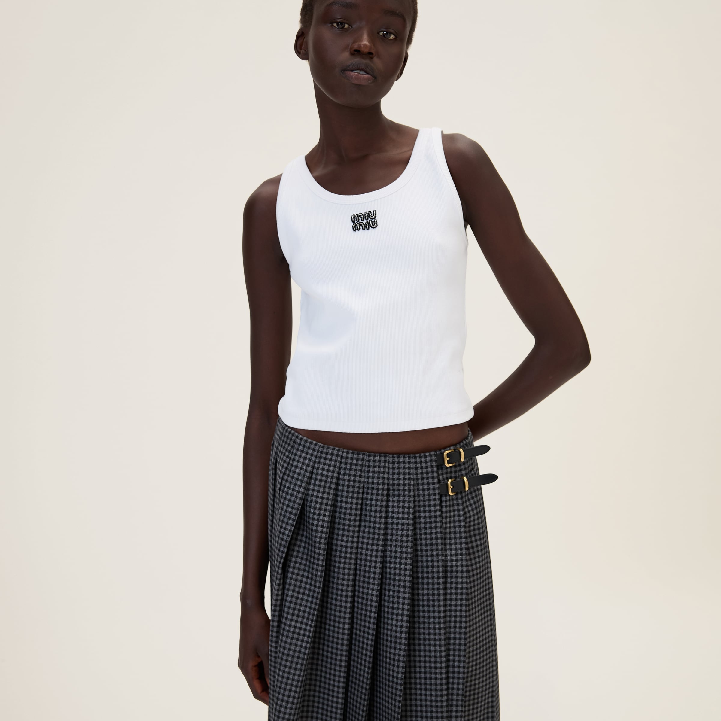 White Ribbed Jersey Top | Miu Miu