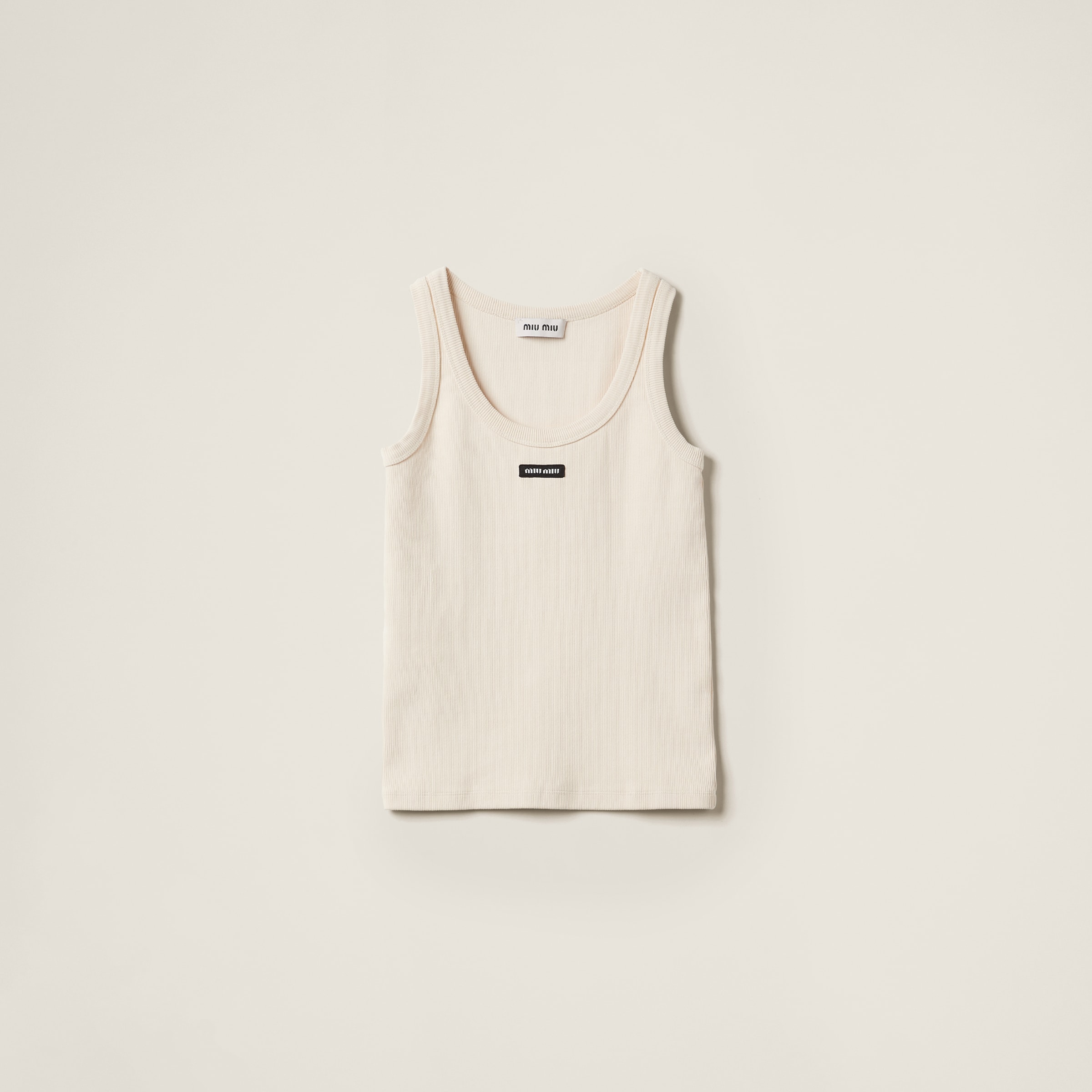 Miumiu Garment-dyed Ribbed Knit Jersey Top In White